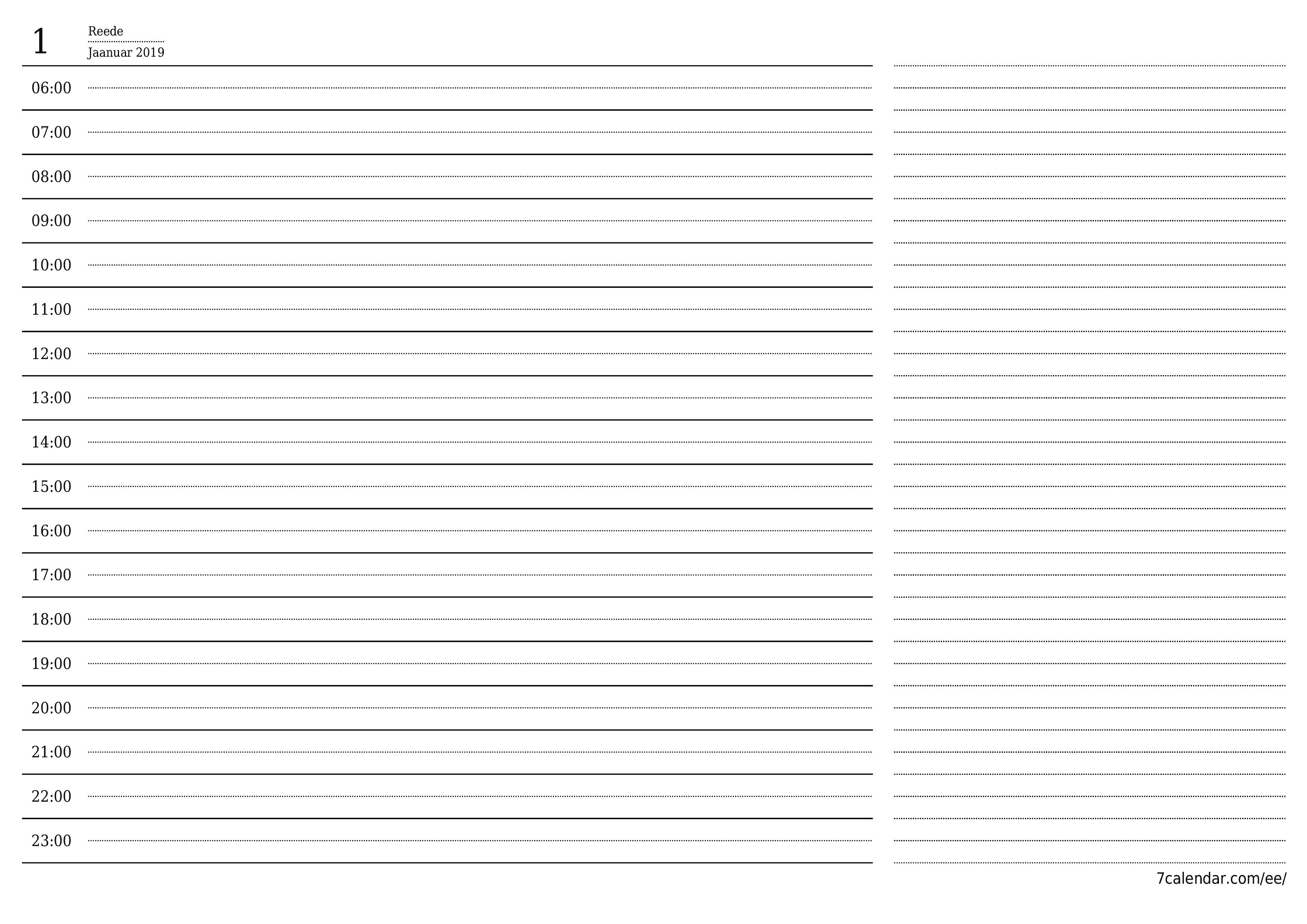 Tühjendage päevakava Jaanuar 2019 märkmetega, salvestage ja printige PDF-i PNG Estonian