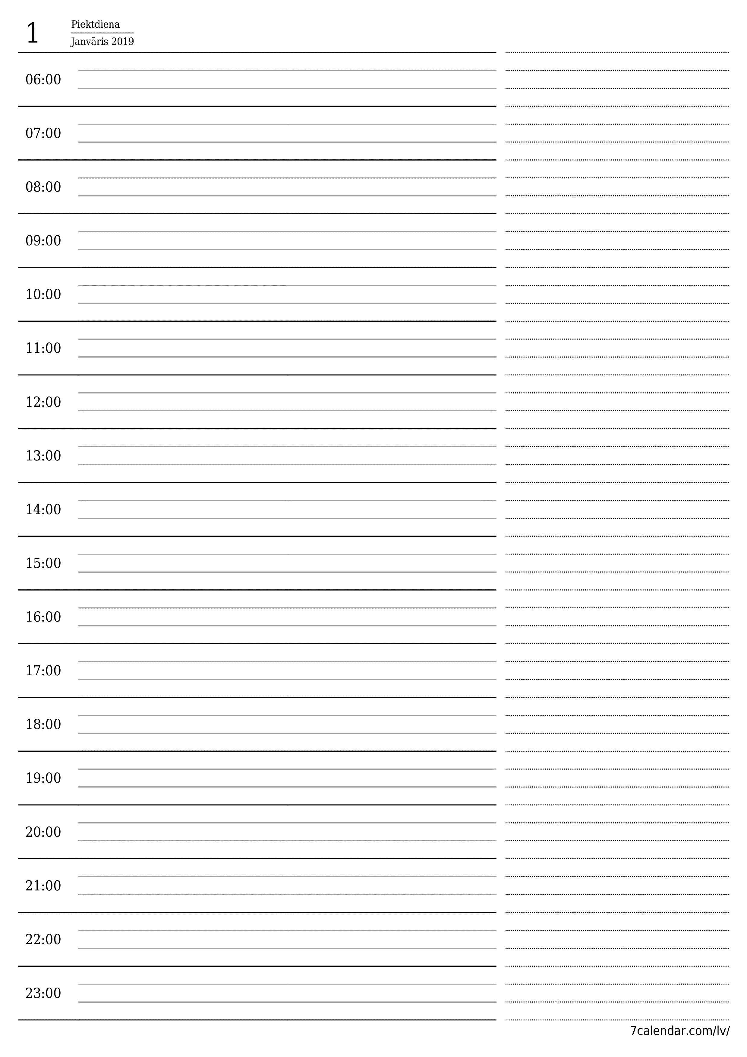 Iztukšojiet dienas plānotāju dienai Janvāris 2019 ar piezīmēm, saglabājiet un izdrukājiet PDF formātā PNG Latvian