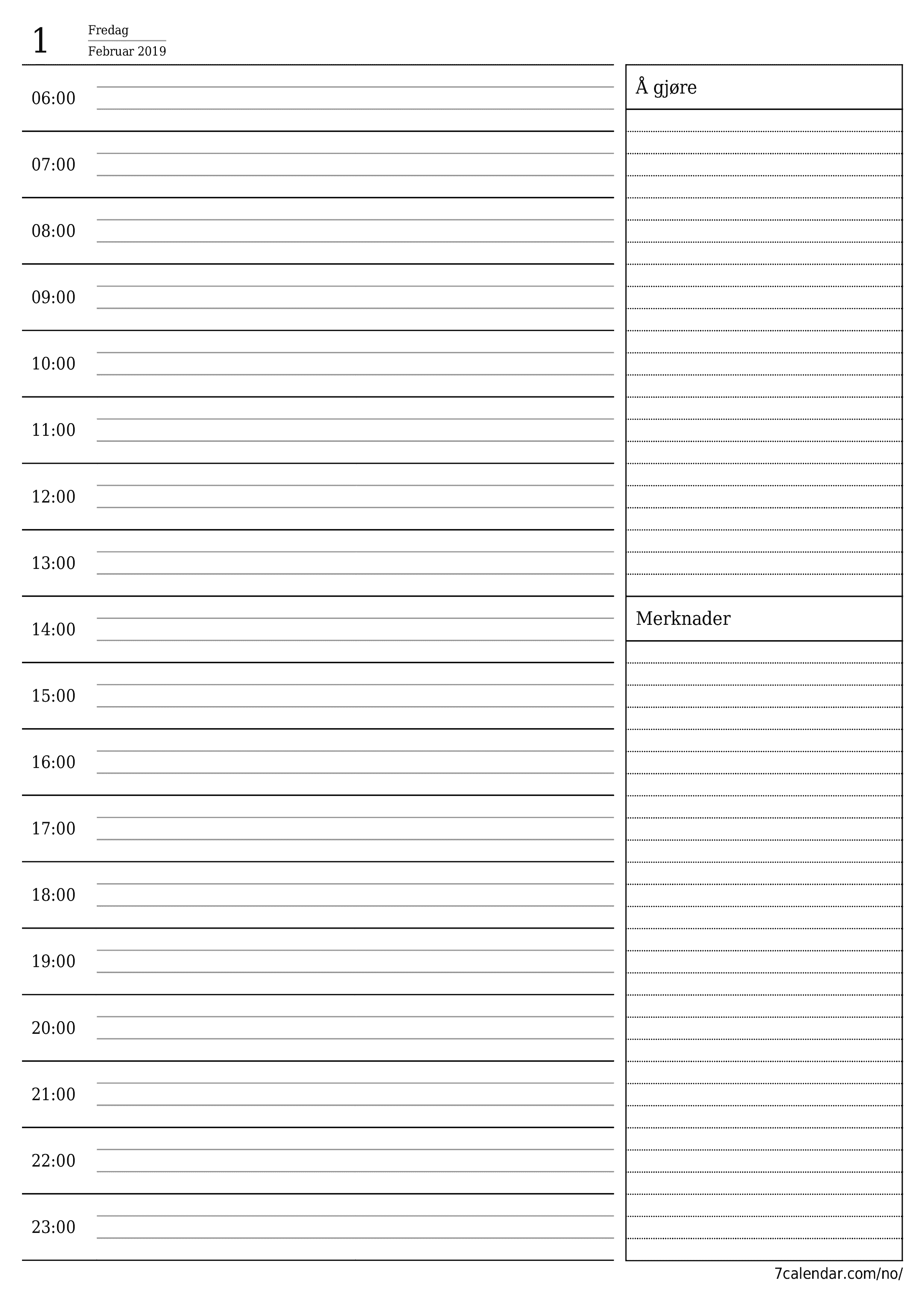 Tøm daglig planlegger for dag Januar 2019 med notater, lagre og skriv ut til PDF PNG Norwegian