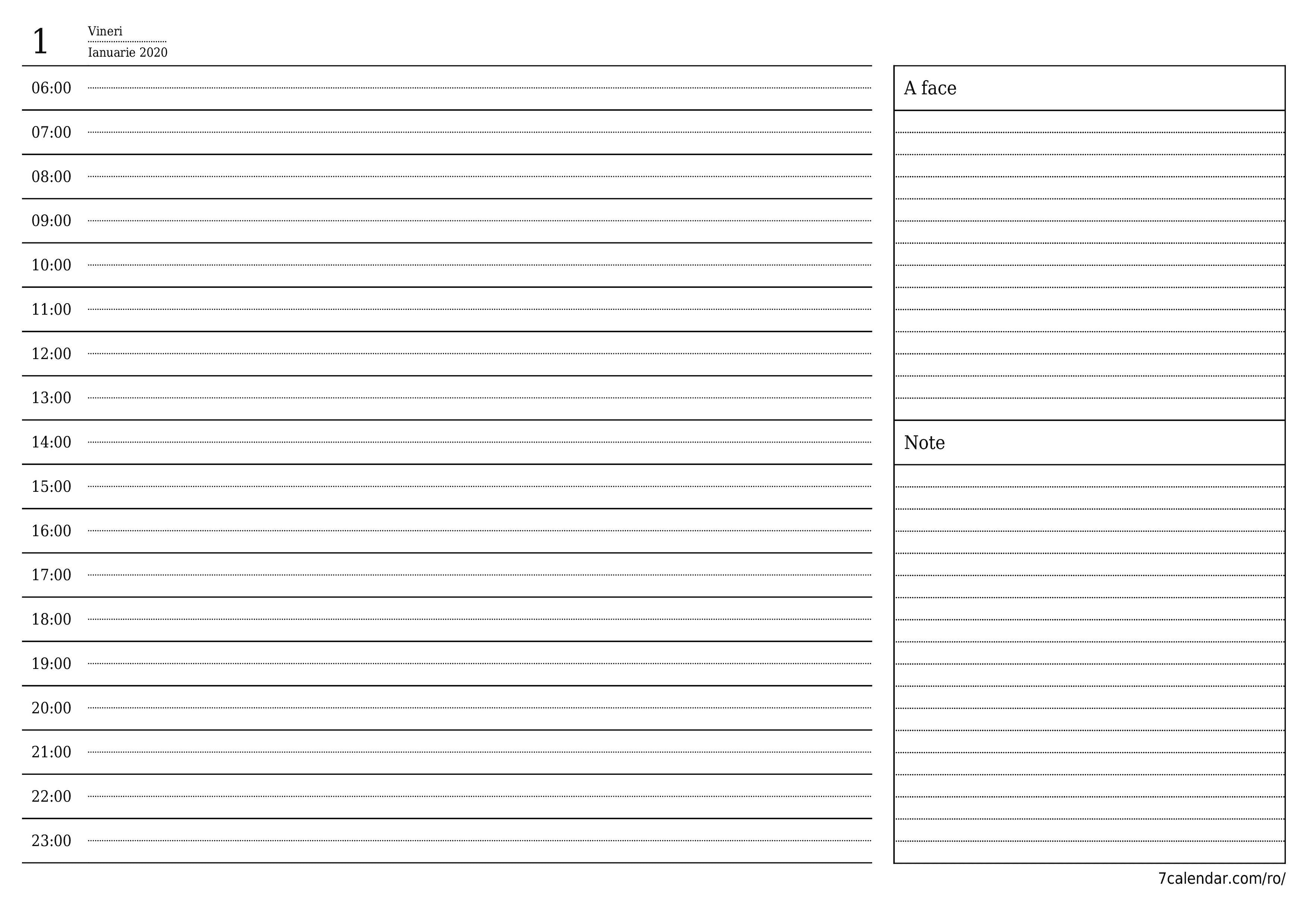 Goliți planificatorul zilnic pentru ziua Ianuarie 2020 cu note, salvați și tipăriți în PDF PNG Romanian