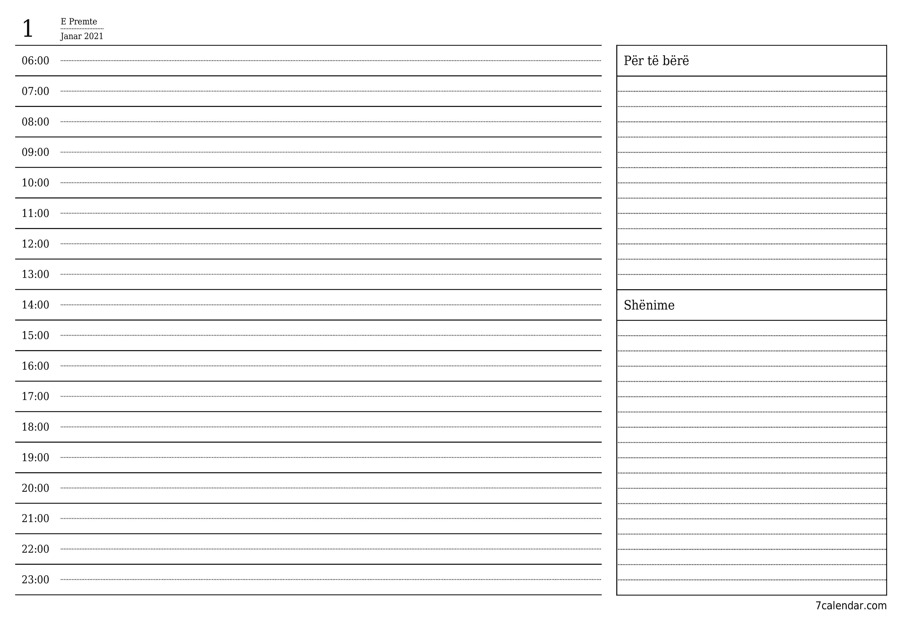 Planifikuesi bosh i kalendarit ditor për ditën Janar 2021 me shënime, ruani dhe printoni në PDF PNG Albanian - 7calendar.com