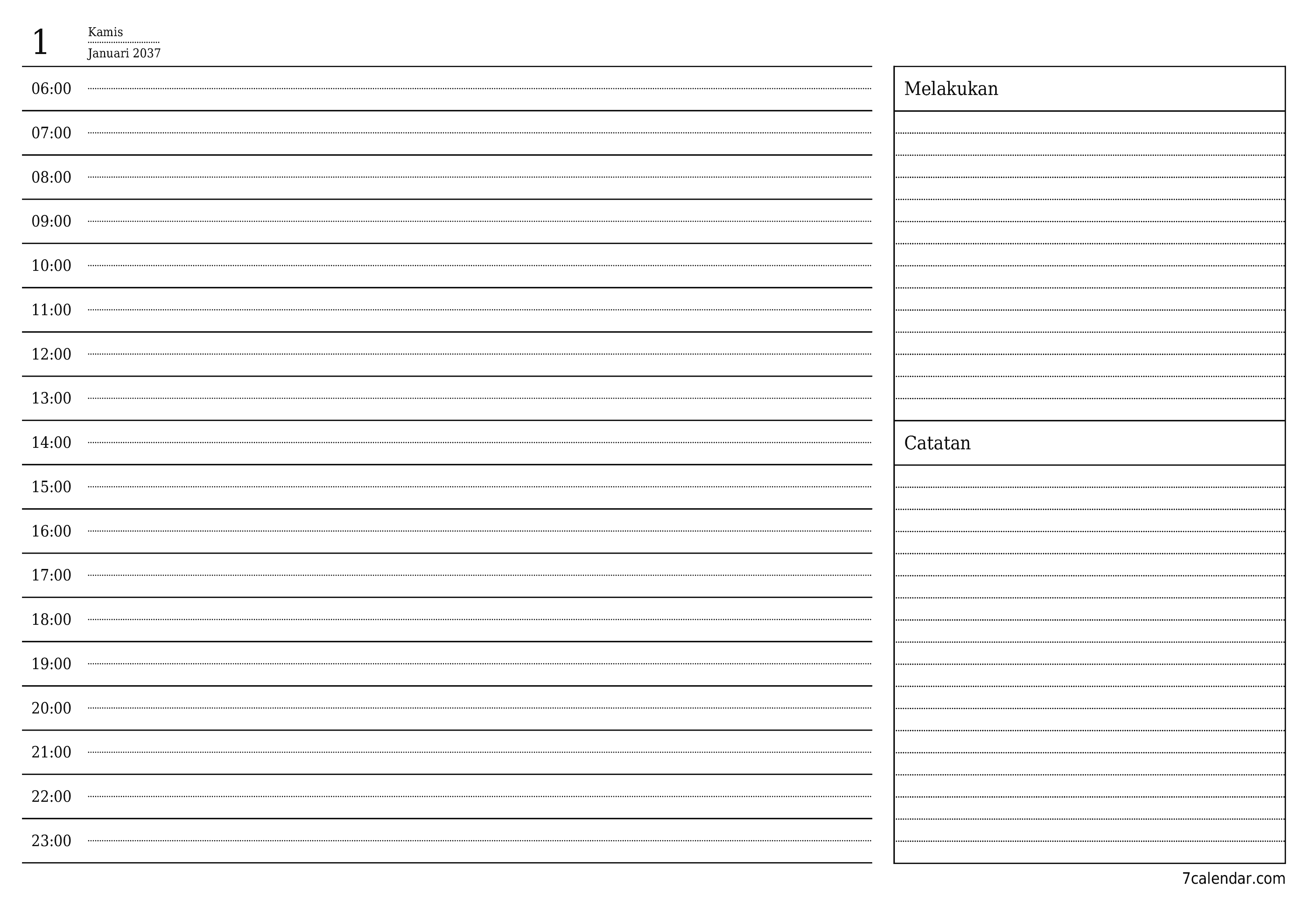 Kosongkan agenda harian untuk hari Januari 2037 dengan catatan, simpan dan cetak ke PDF PNG Indonesian
