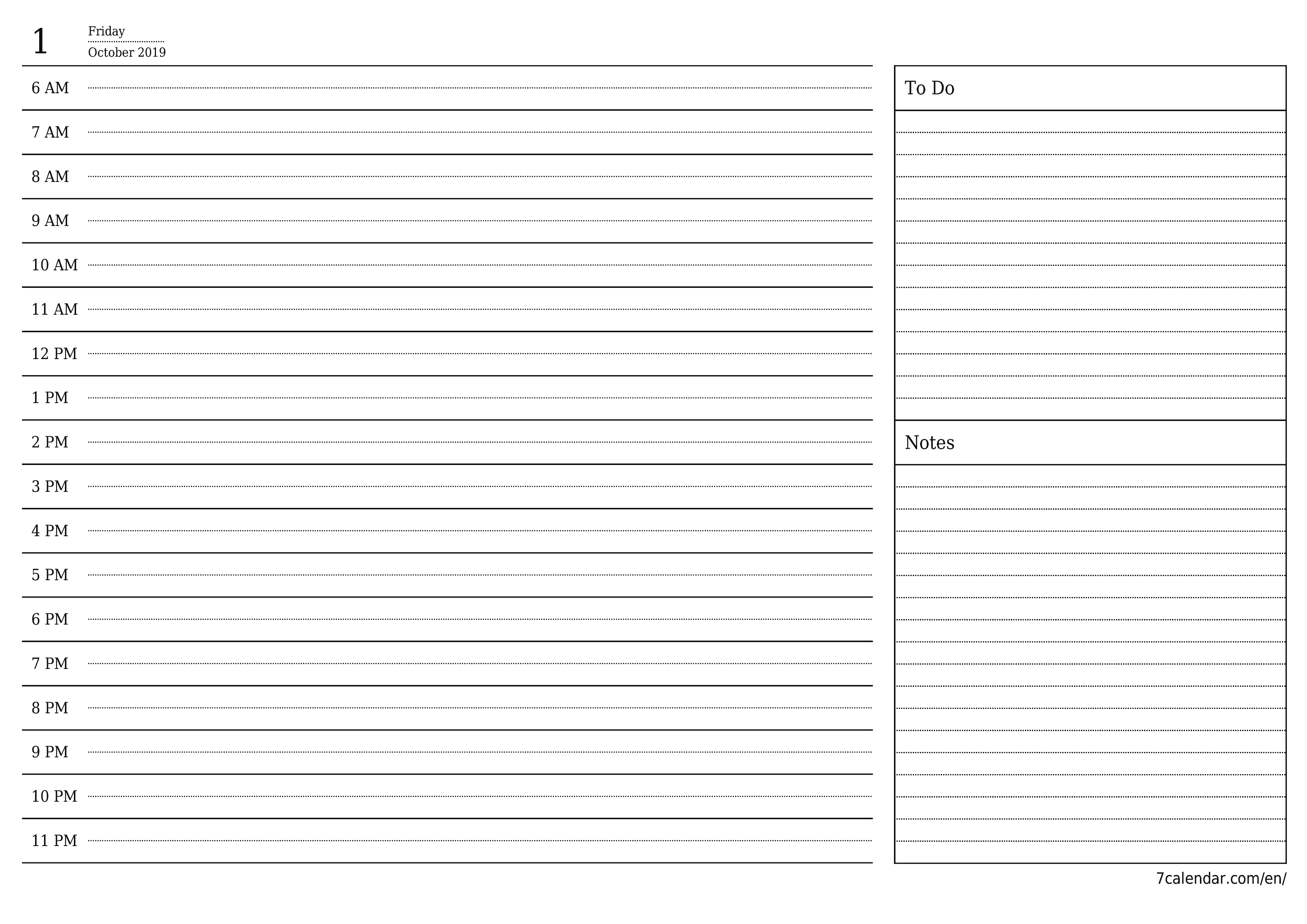 Blank calendar October 2019