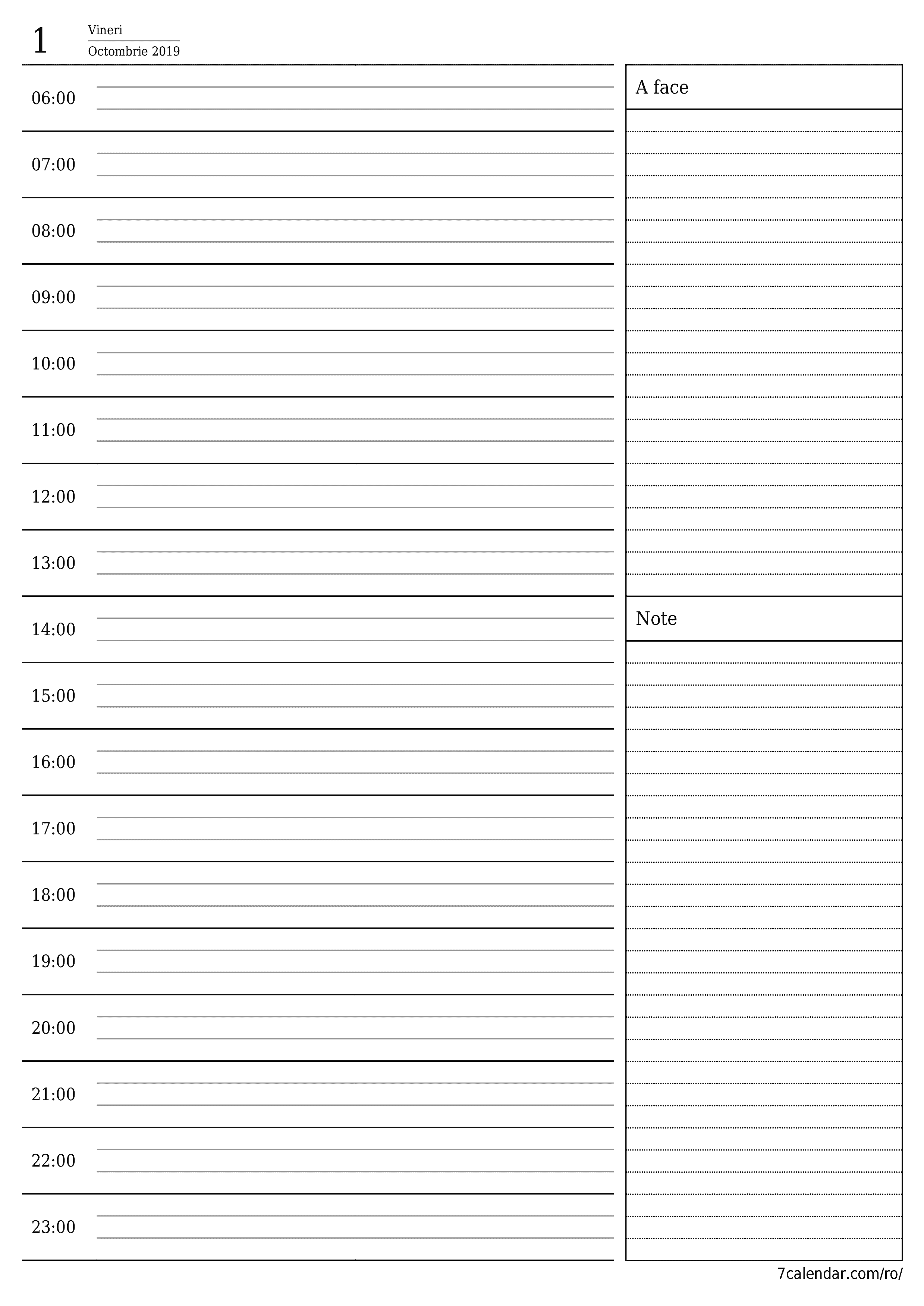 Goliți planificatorul zilnic pentru ziua Octombrie 2019 cu note, salvați și tipăriți în PDF PNG Romanian