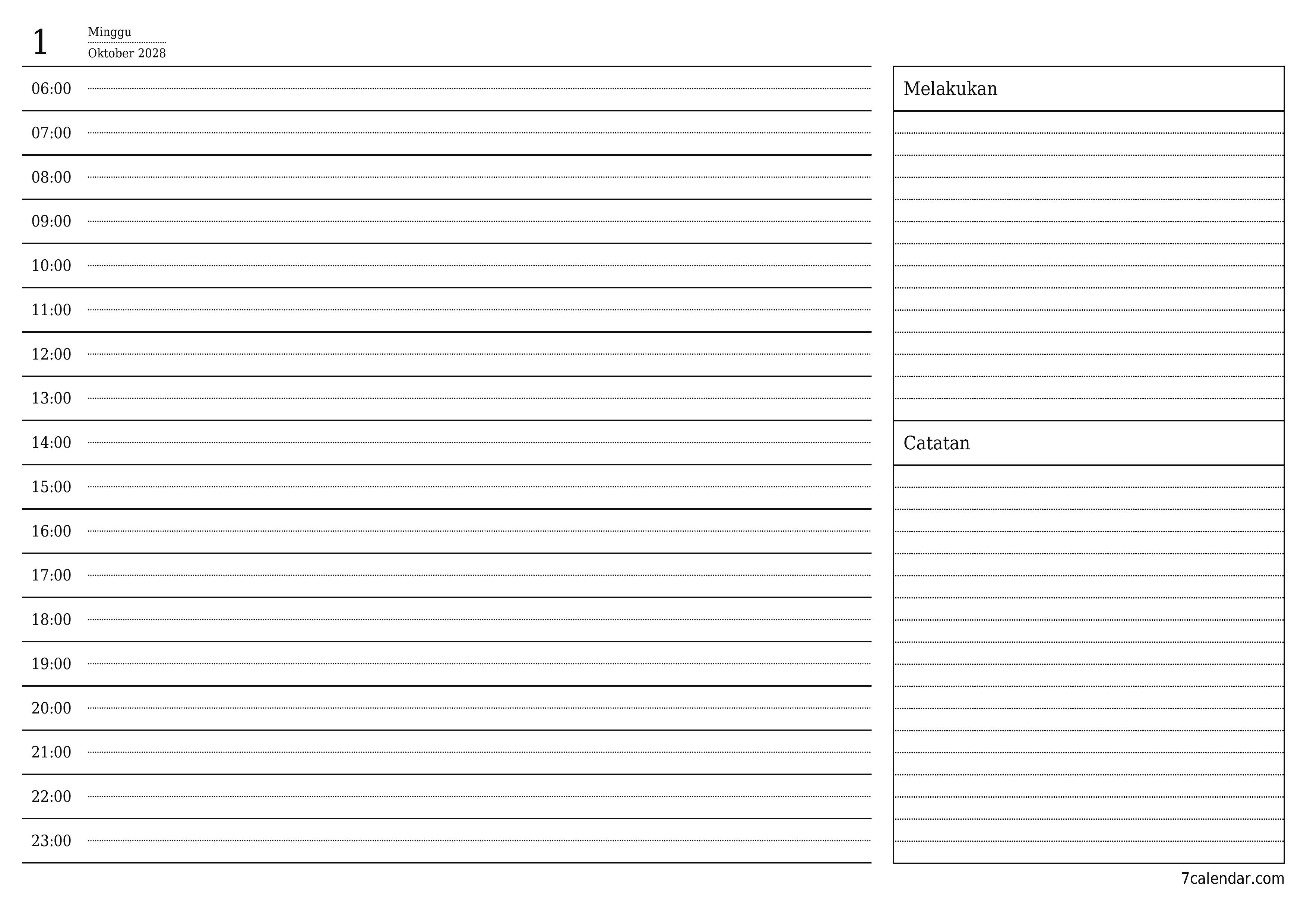 Kosongkan agenda harian untuk hari Oktober 2028 dengan catatan, simpan dan cetak ke PDF PNG Indonesian