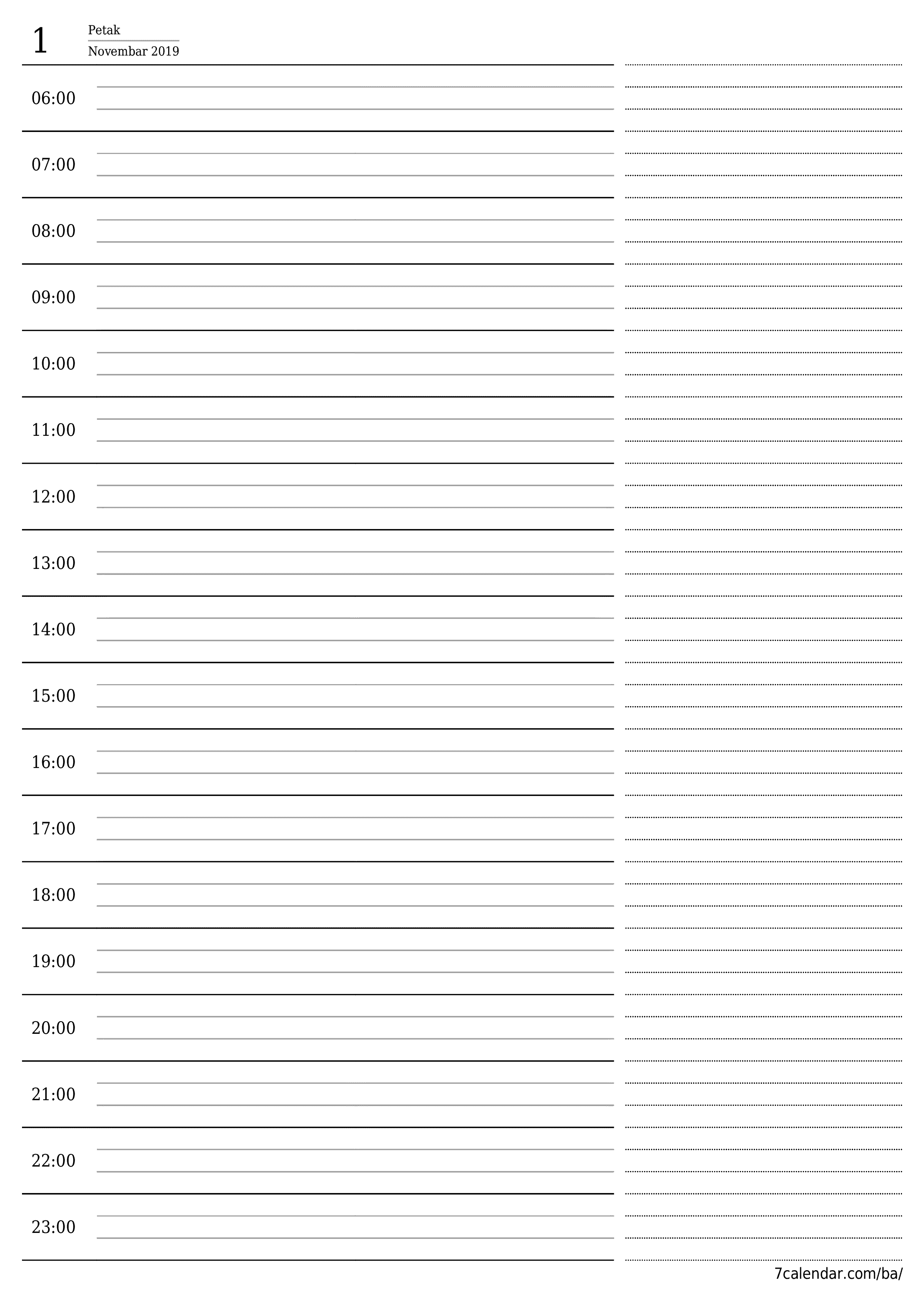  za štampanje zidni šablon a besplatni vertikalno Svakodnevno planer kalendar Novembar (Nov) 2019