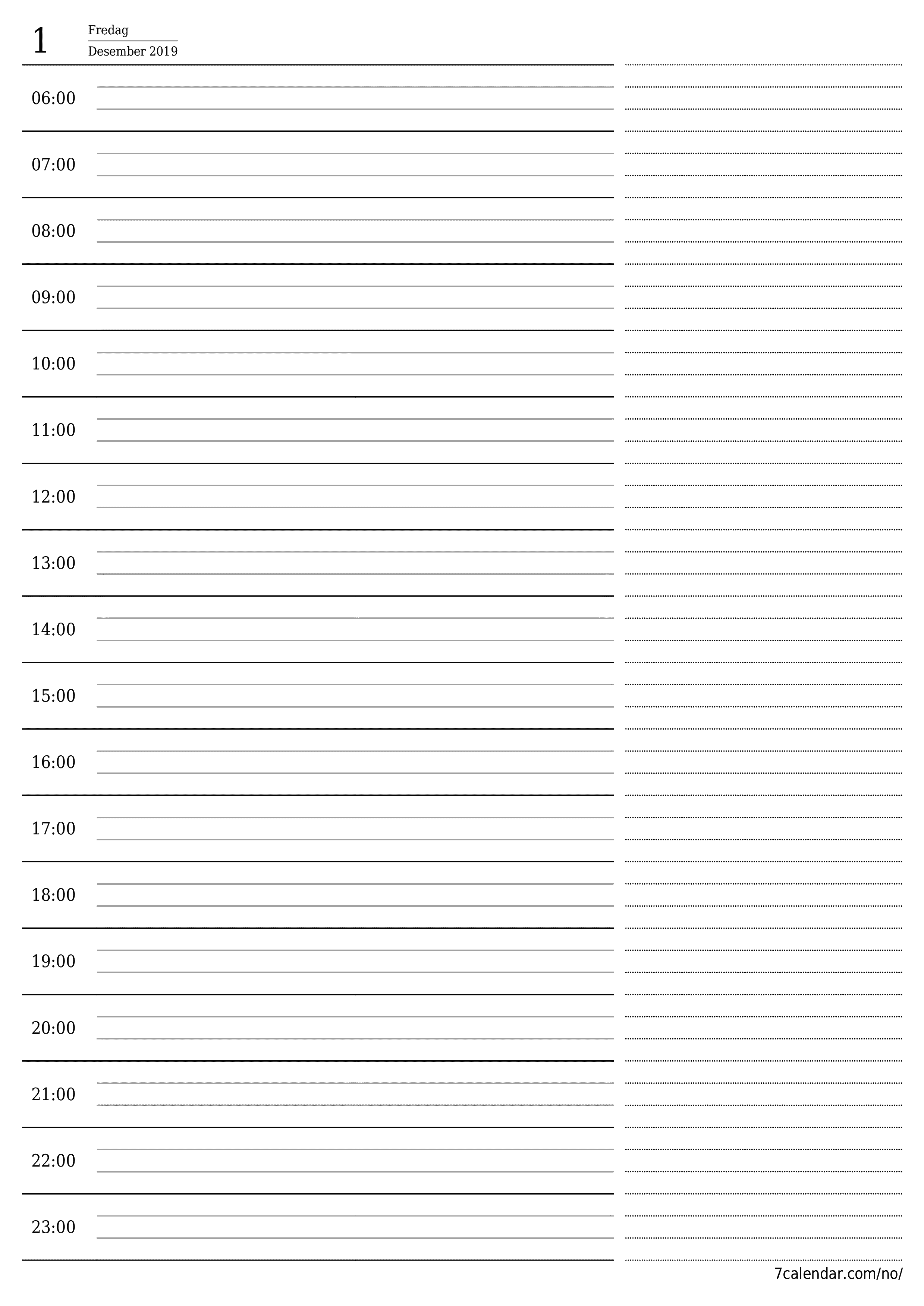 Tøm daglig planlegger for dag November 2019 med notater, lagre og skriv ut til PDF PNG Norwegian