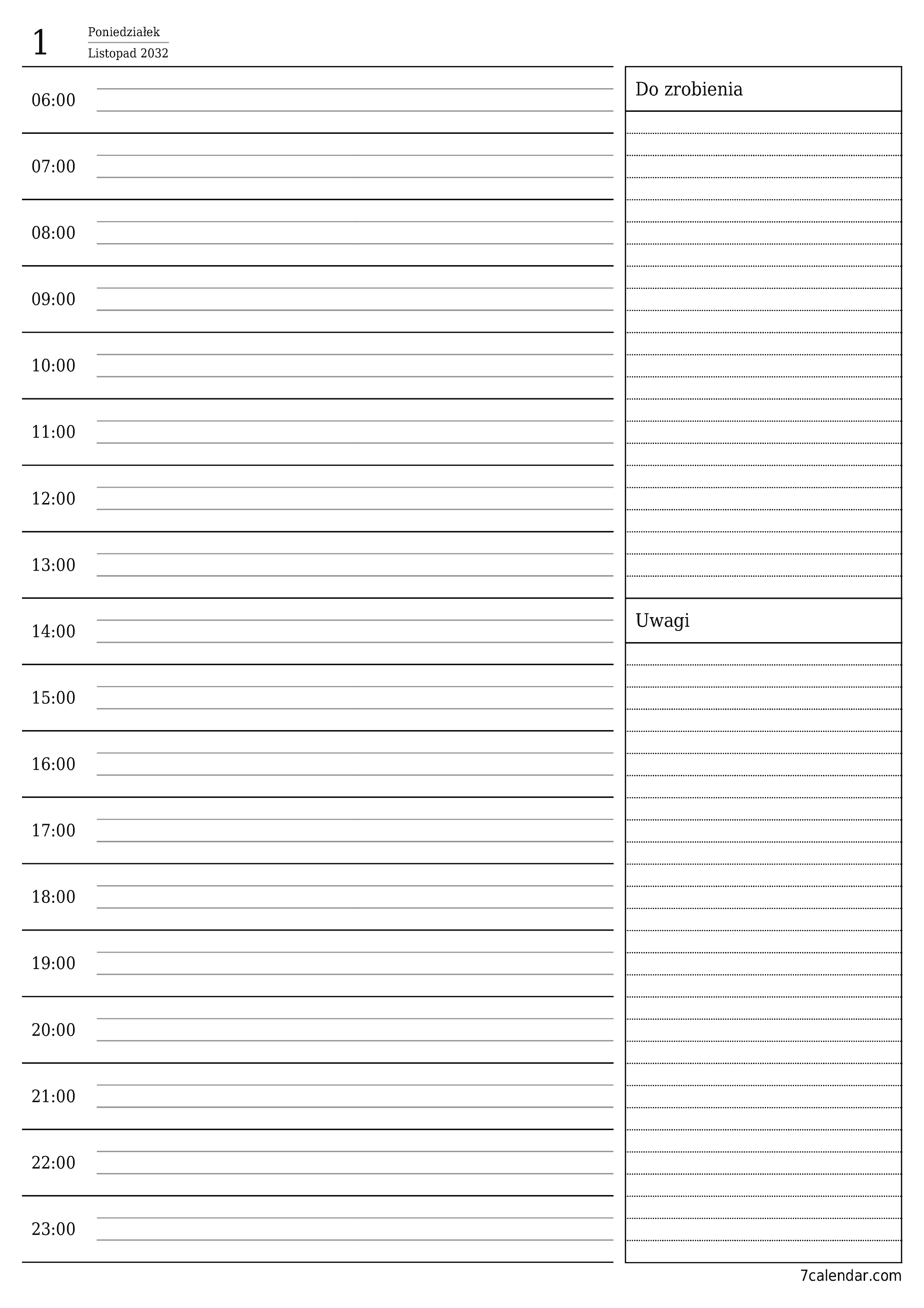  do druku ścienny szablon a darmowy pionowy Codzienny planista kalendarz Listopad (Lis) 2032