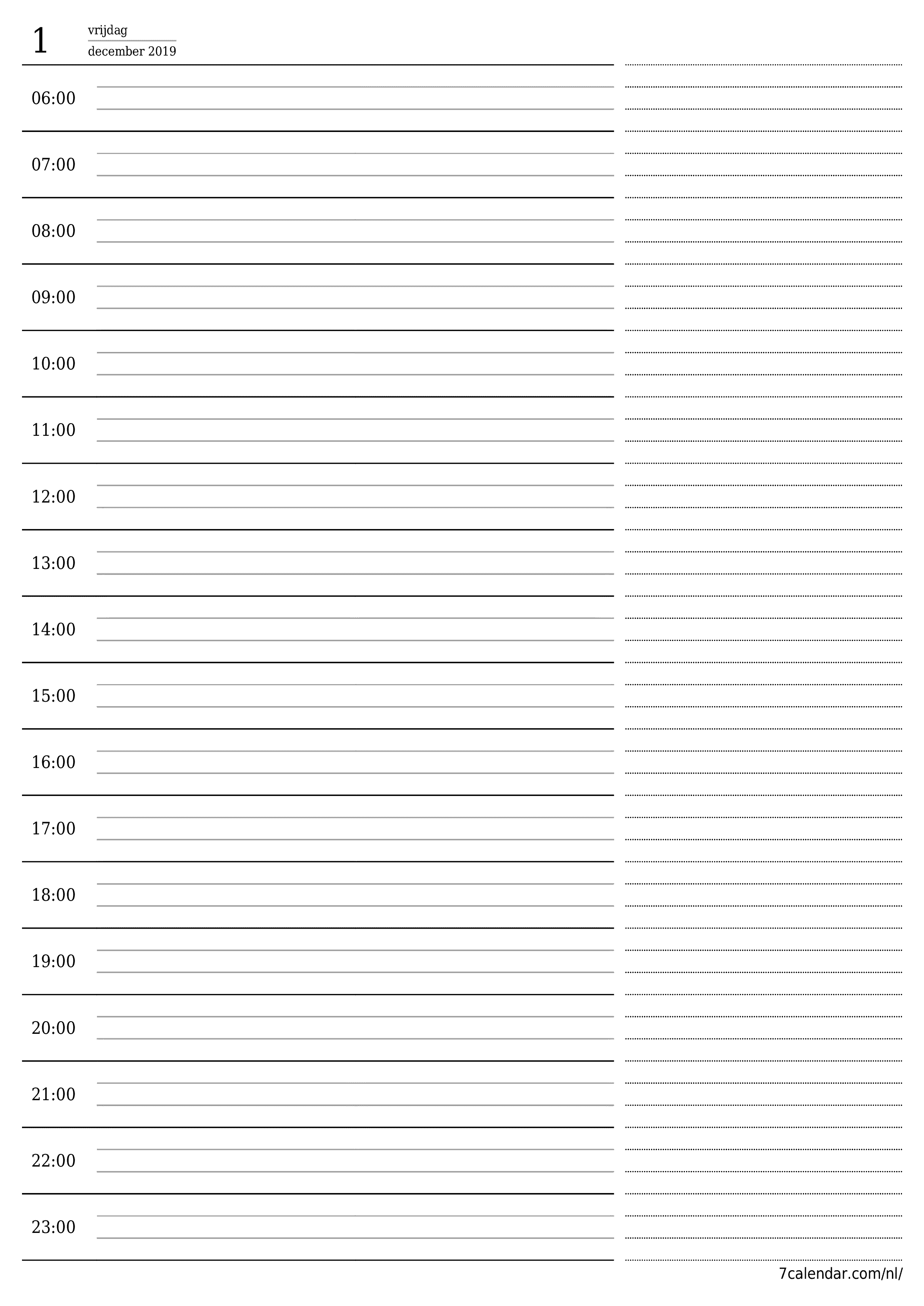 Lege dagelijkse planner voor dag december 2019 met notities, opslaan en afdrukken naar pdf PNG Dutch