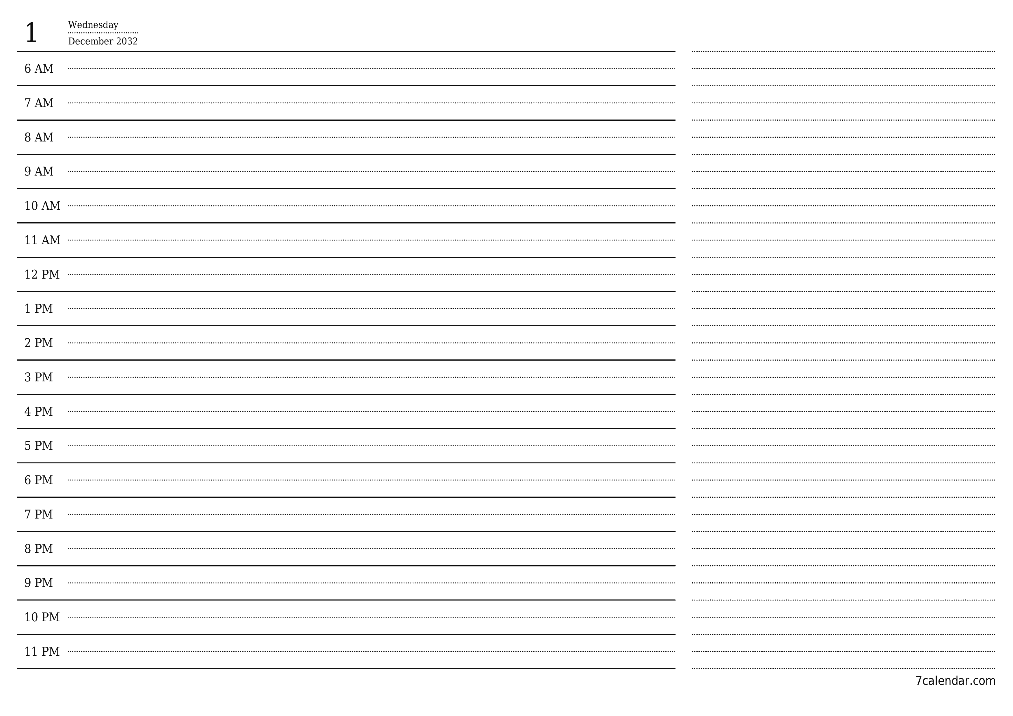 Blank calendar December 2032