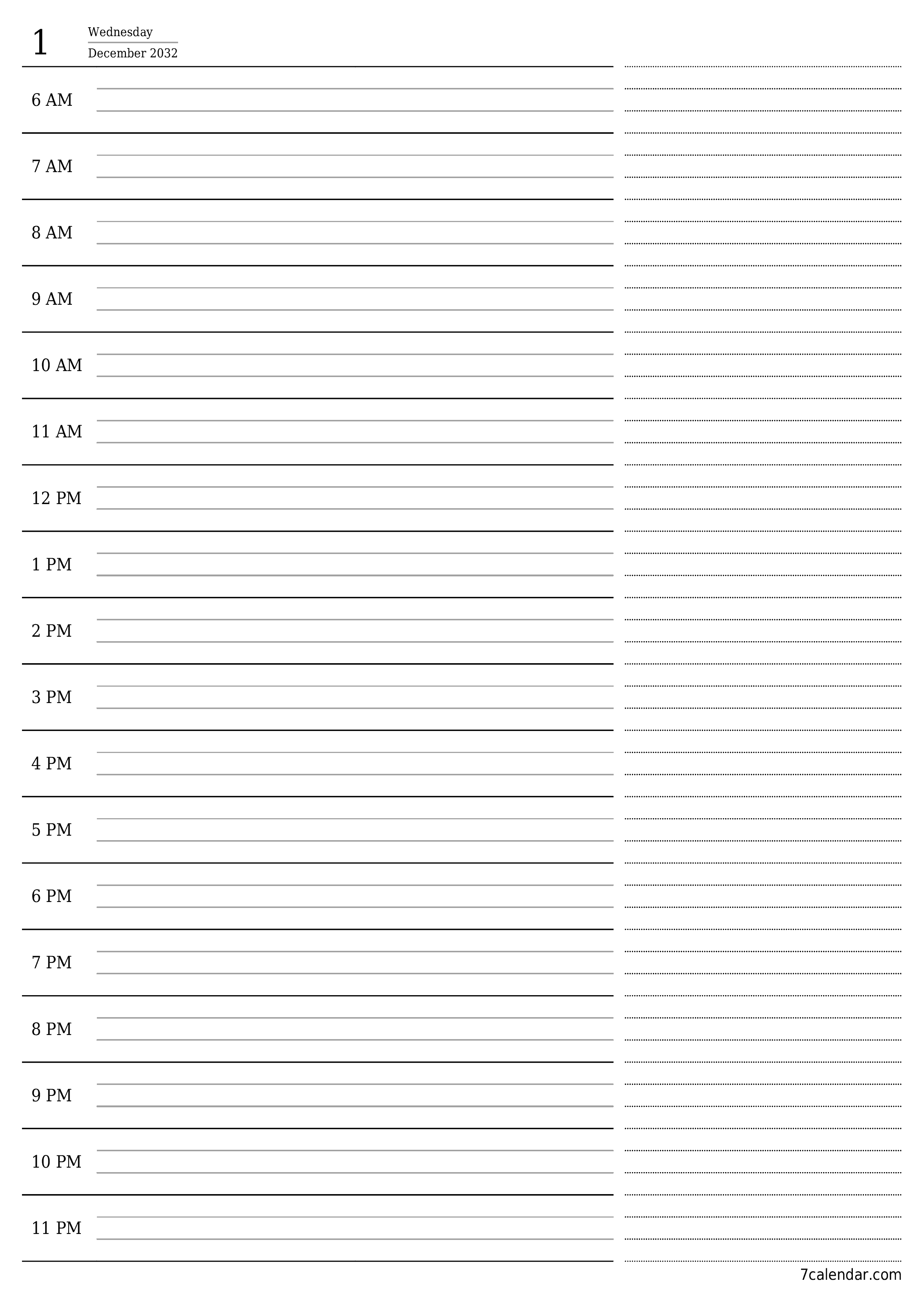 Blank calendar December 2032