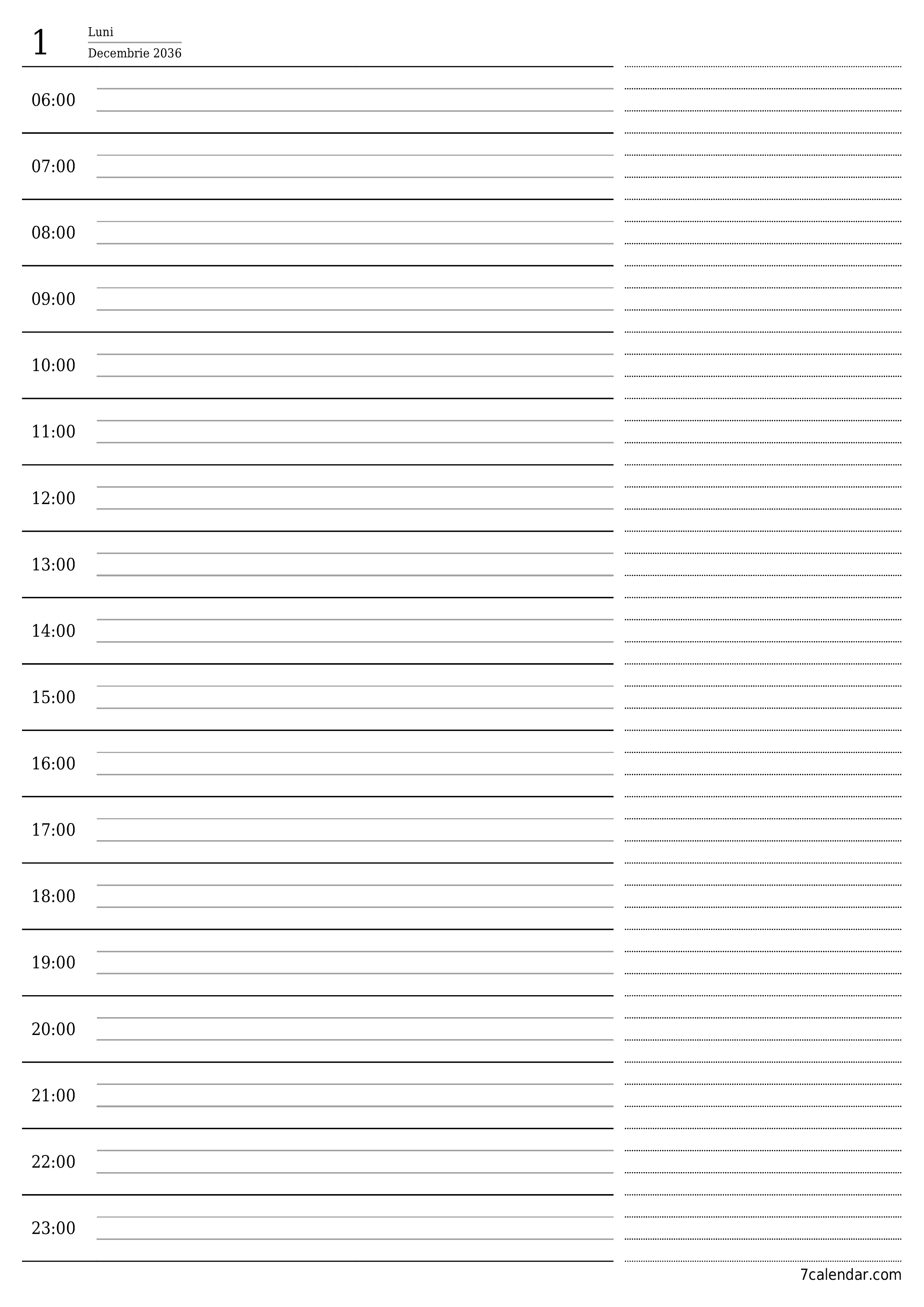  imprimabil de perete șablon de gratuitvertical Zilnic planificator calendar Decembrie (Dec) 2036