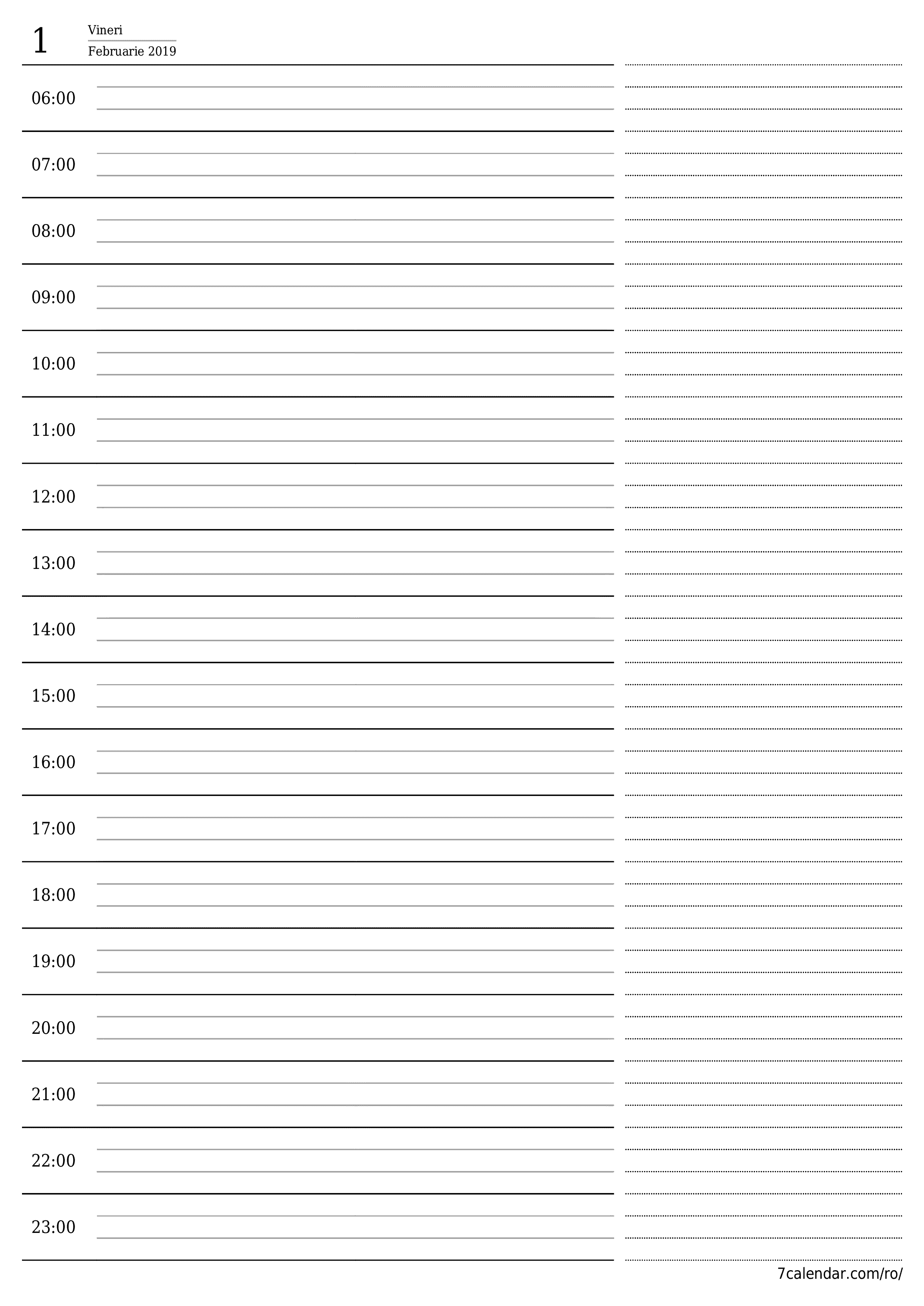 Goliți planificatorul zilnic pentru ziua Februarie 2019 cu note, salvați și tipăriți în PDF PNG Romanian