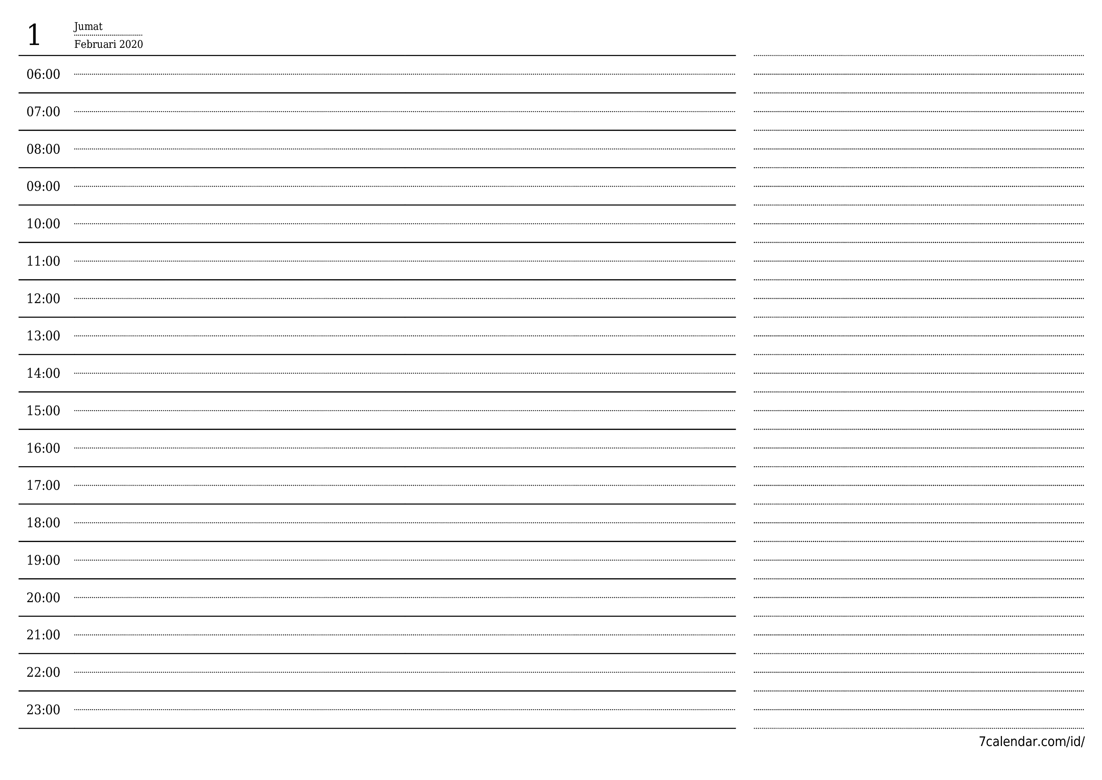 Kosongkan agenda harian untuk hari Februari 2020 dengan catatan, simpan dan cetak ke PDF PNG Indonesian