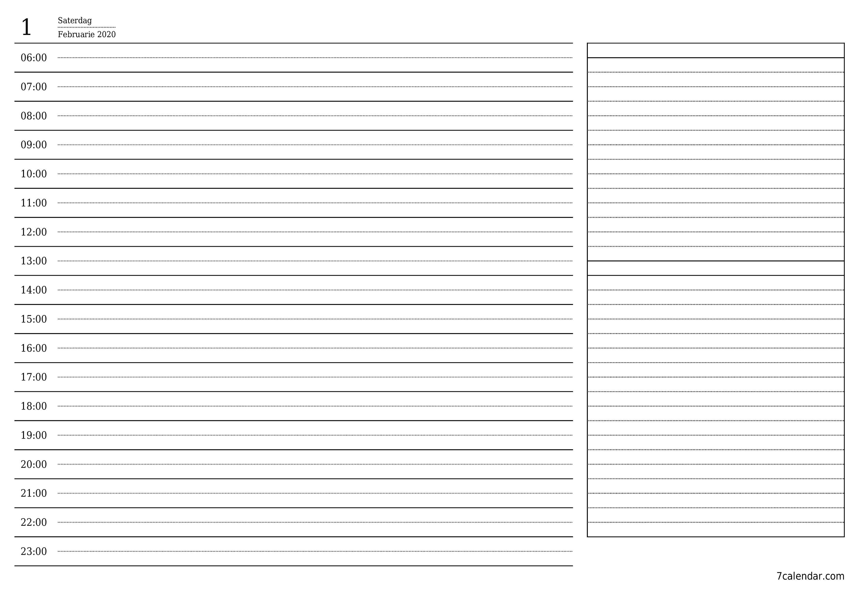 drukbare muur template gratis horisontaal Daagliks beplanner kalender Februarie (Feb) 2020