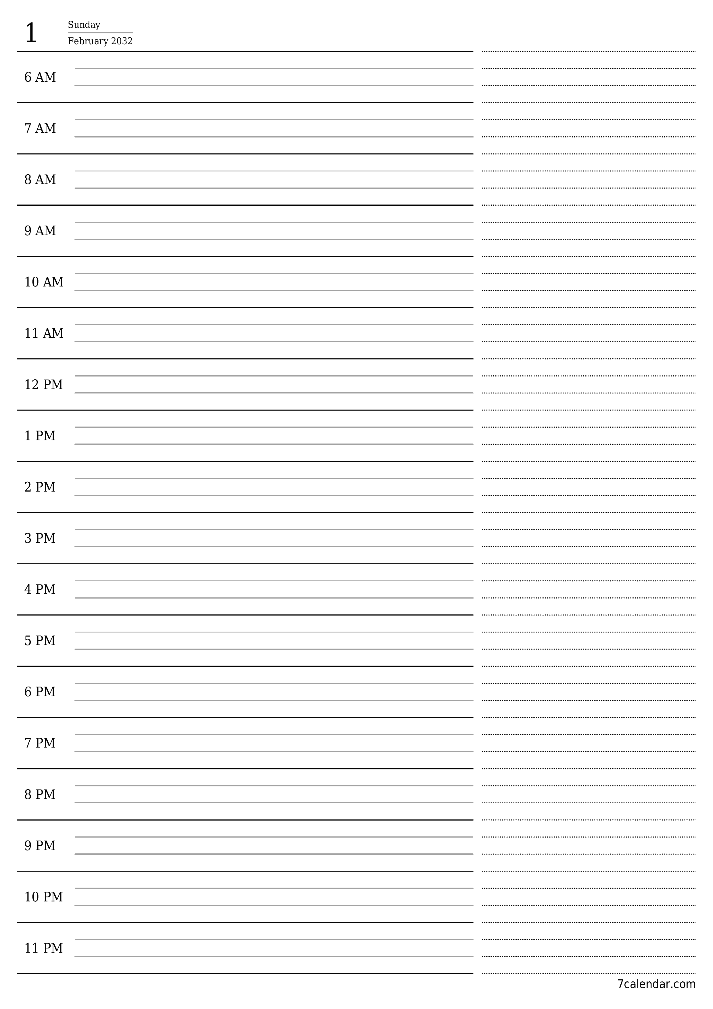 Blank calendar February 2032