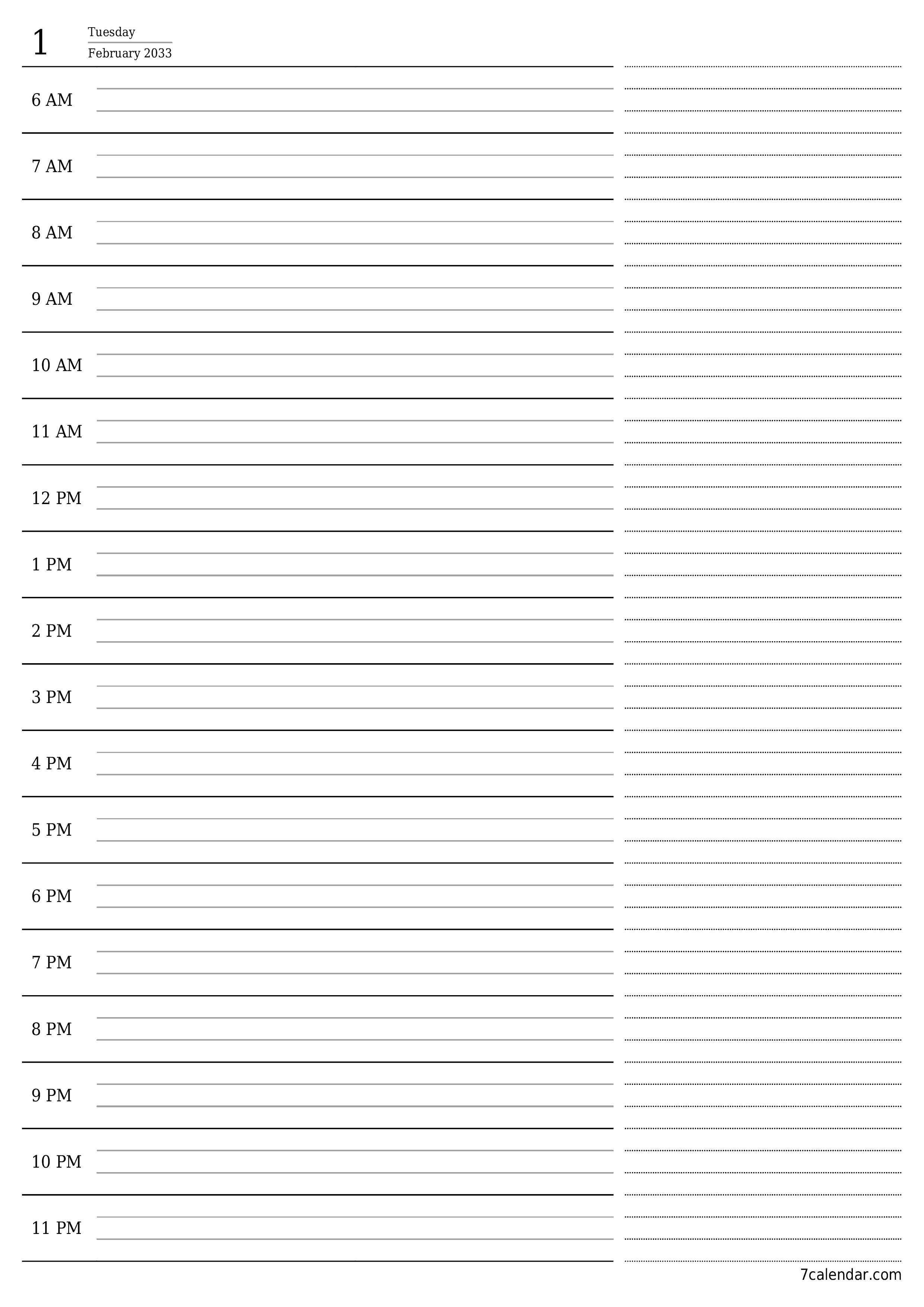 Blank calendar February 2033