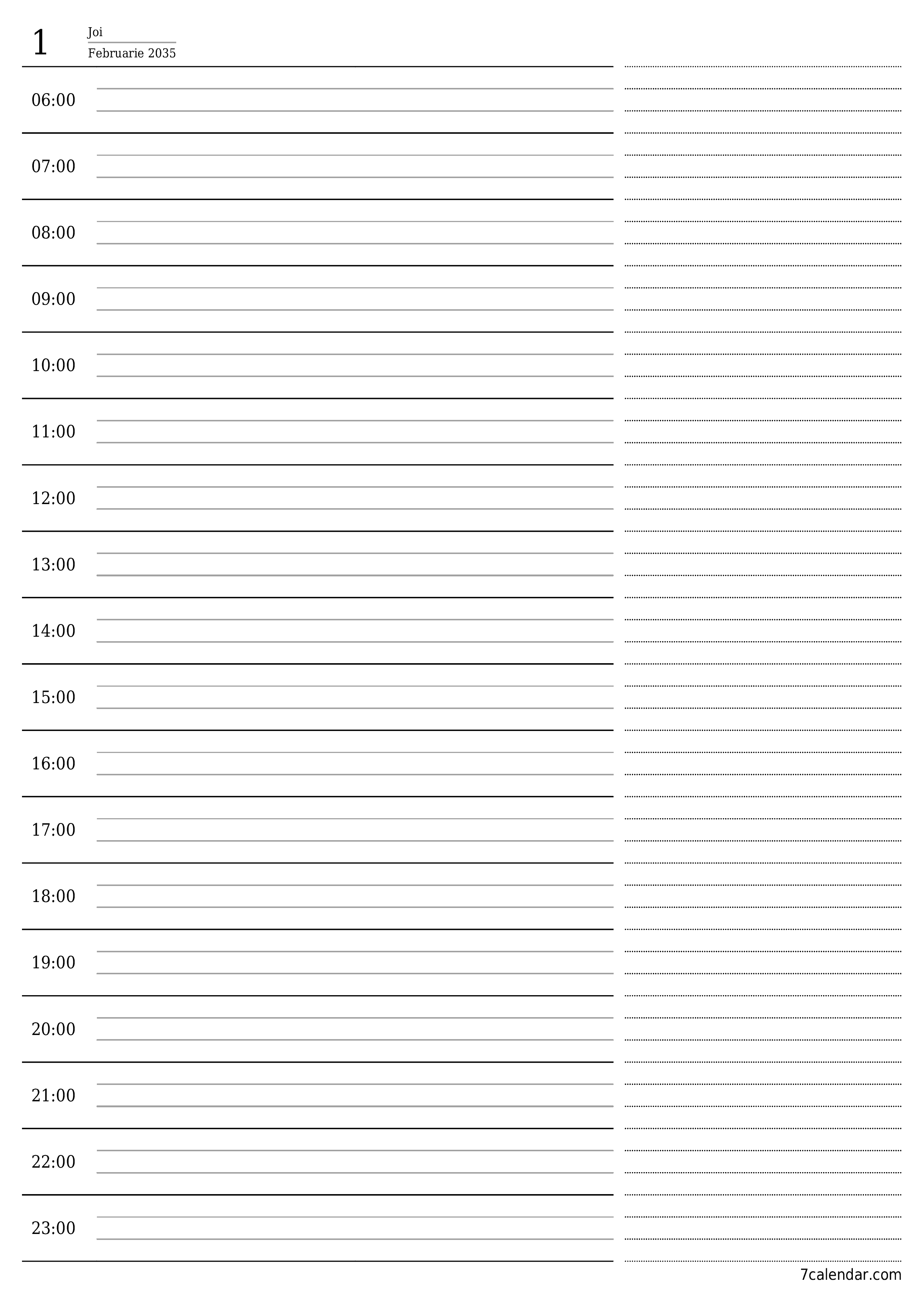  imprimabil de perete șablon de gratuitvertical Zilnic planificator calendar Februarie (Feb) 2035