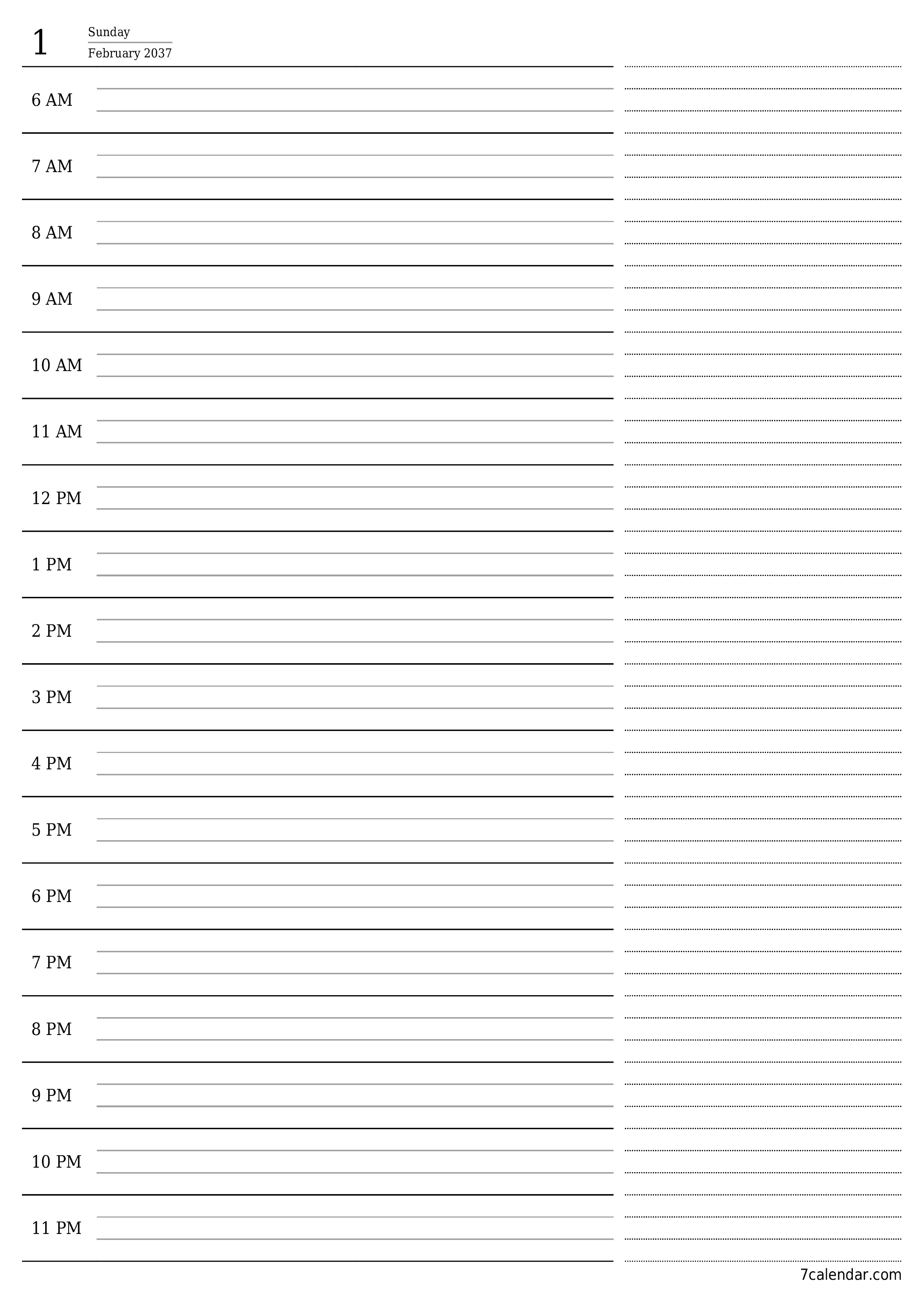 Blank calendar February 2037