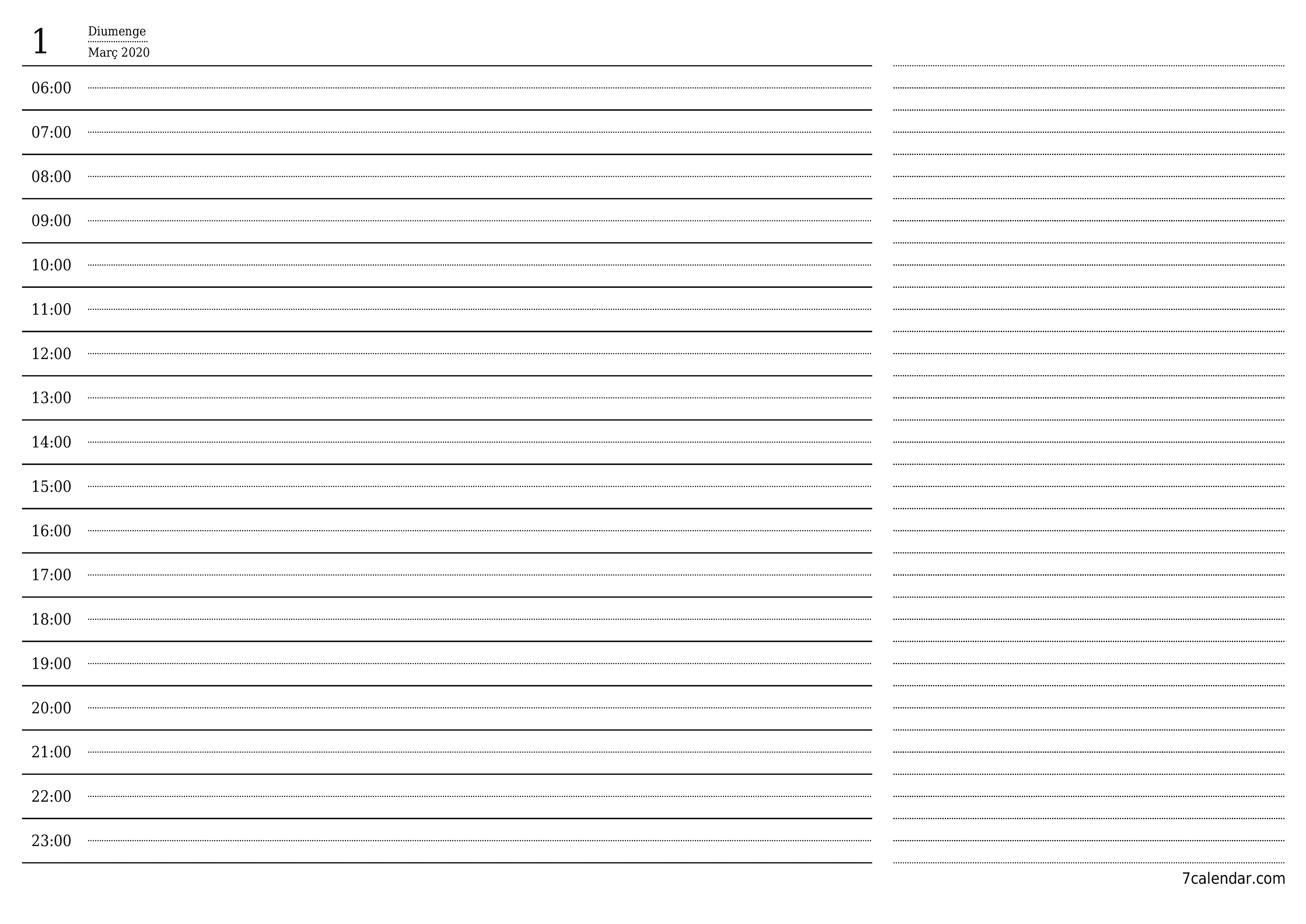  imprimible de paret plantilla de gratuïthoritzontal Diari planificador calendari Març (Mar) 2020