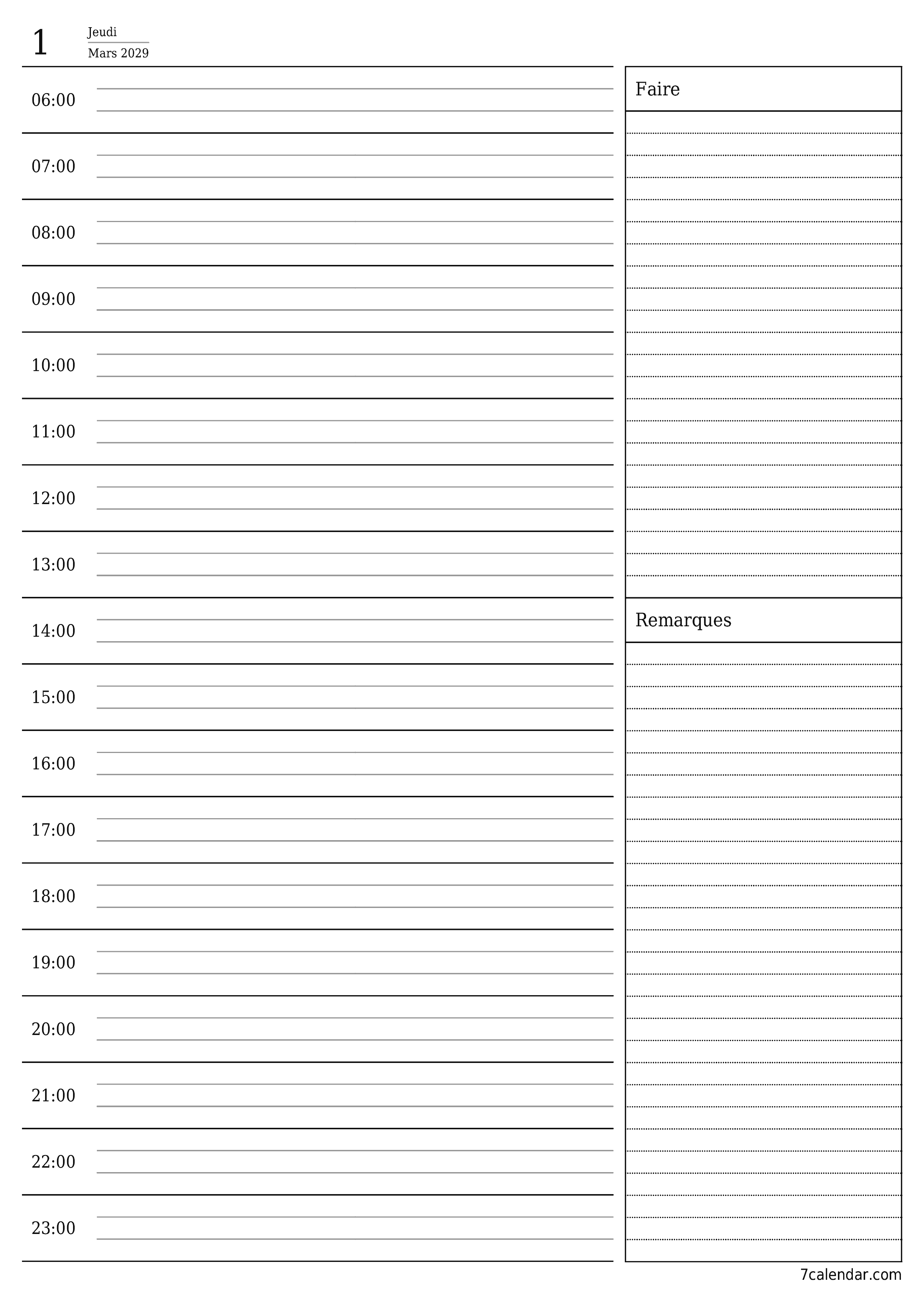  imprimable mural modèle de gratuitverticale Quotidien planificateur calendrier Mars (Mar) 2029