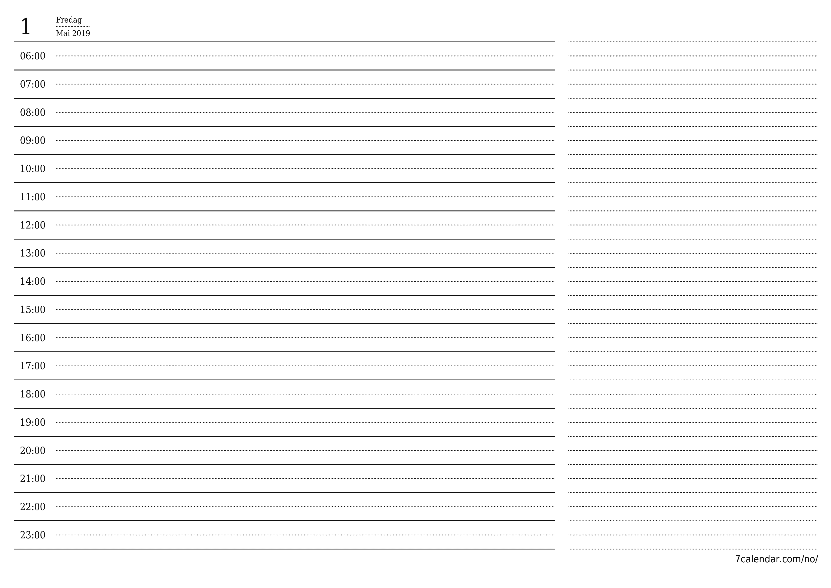 Tøm daglig planlegger for dag April 2019 med notater, lagre og skriv ut til PDF PNG Norwegian