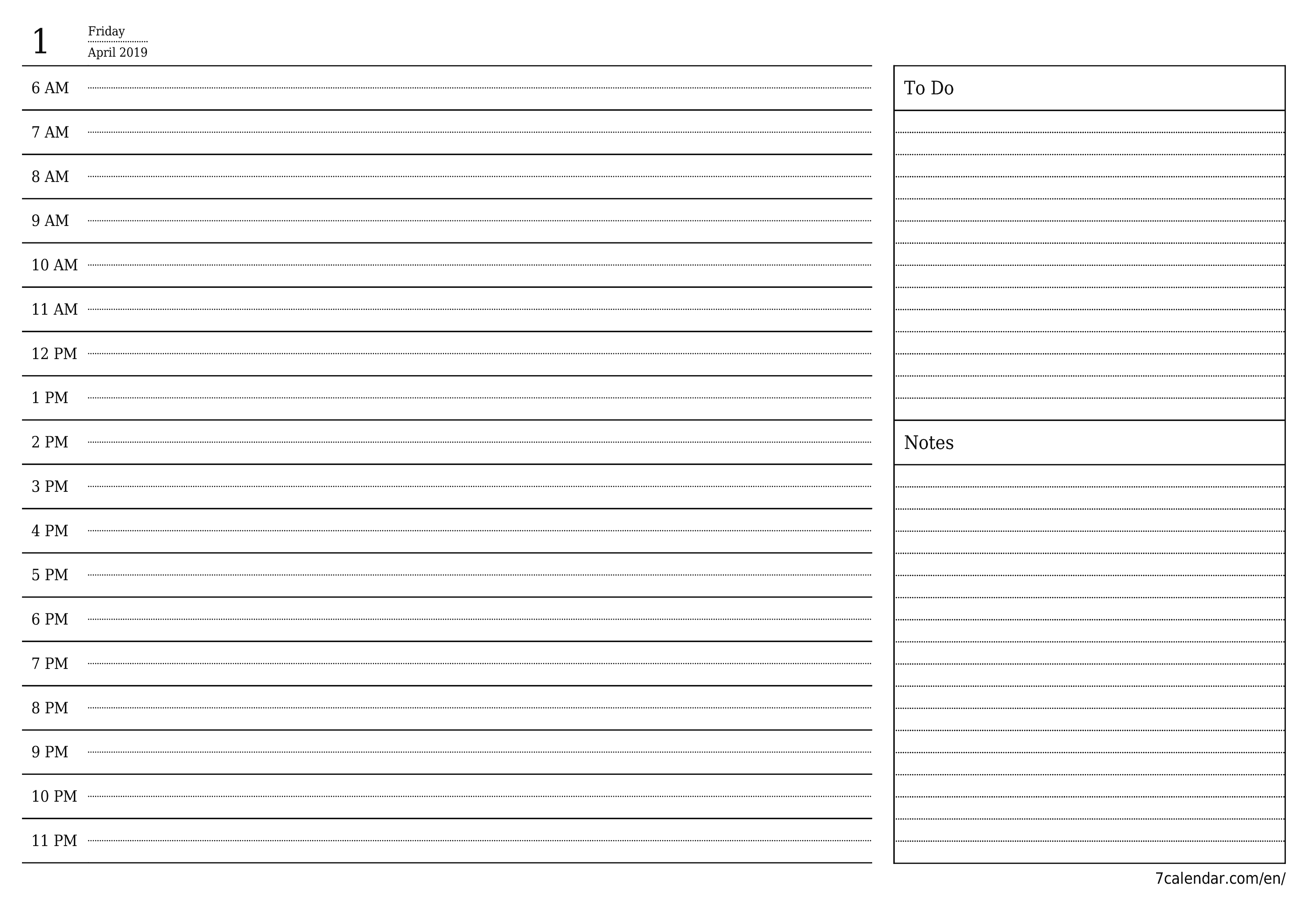 Blank calendar April 2019