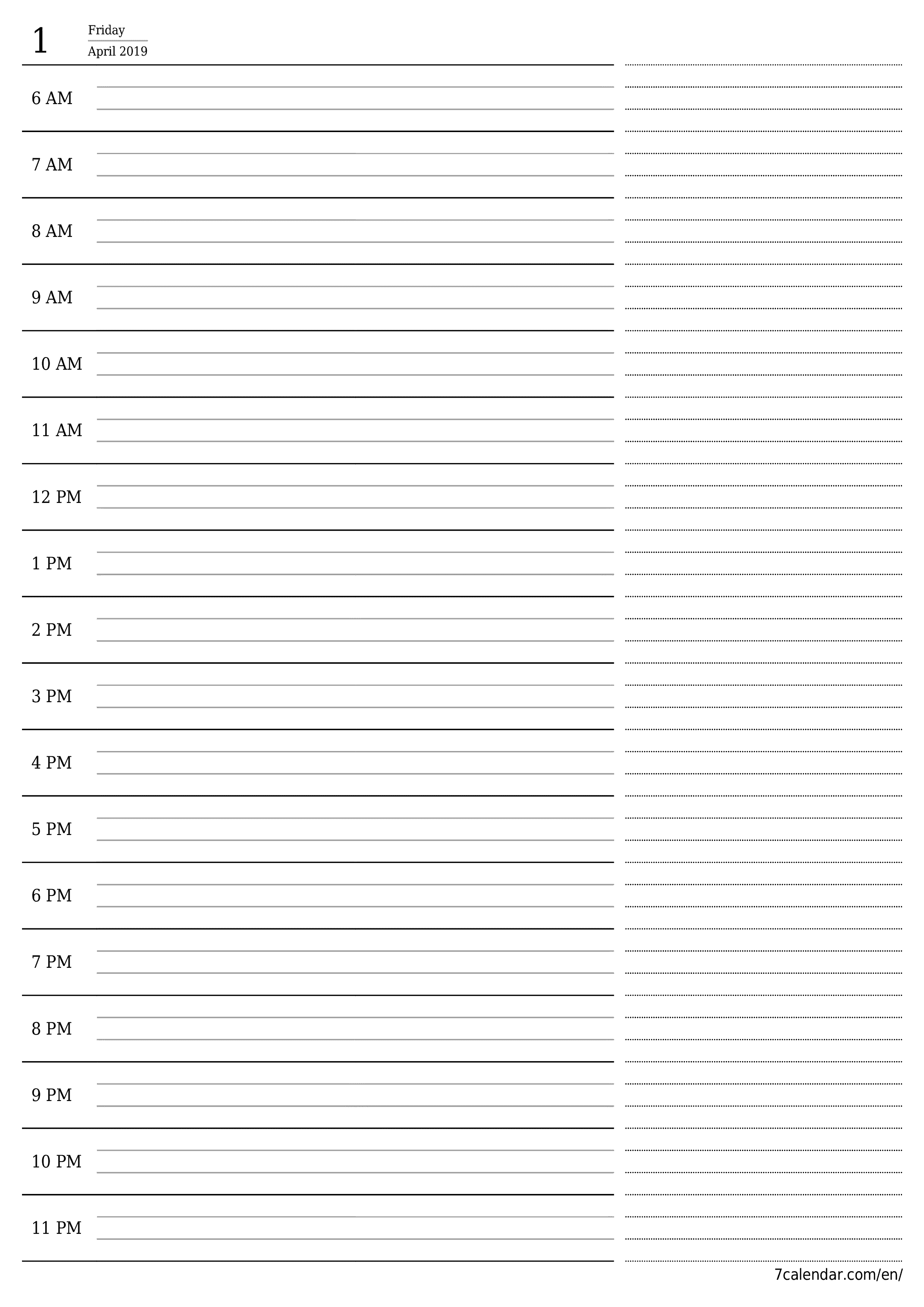 printable wall template free vertical Daily planner calendar April (Apr) 2019