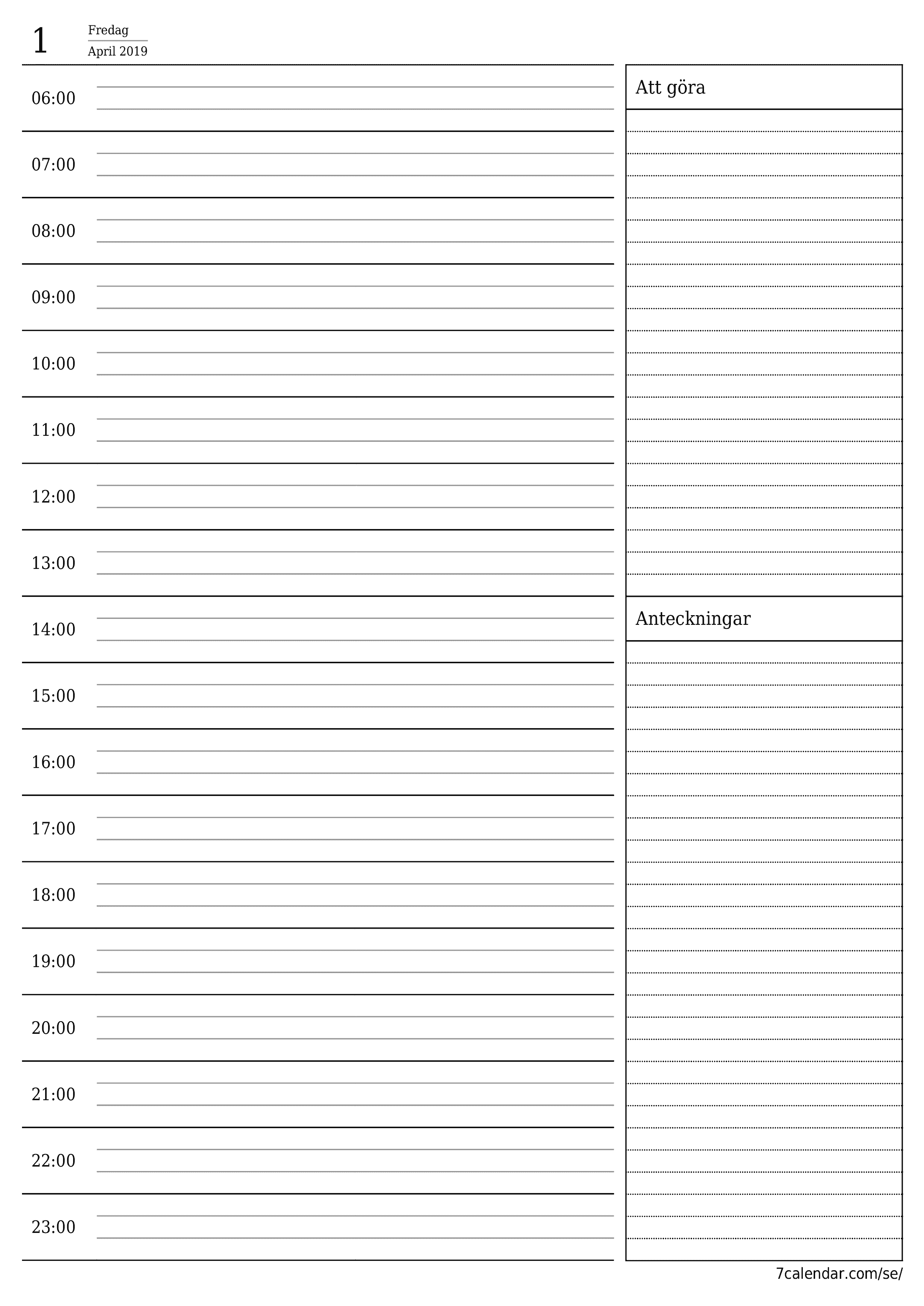 utskrivbar vägg mall gratis vertikal Daglig planerare kalender April (Apr) 2019