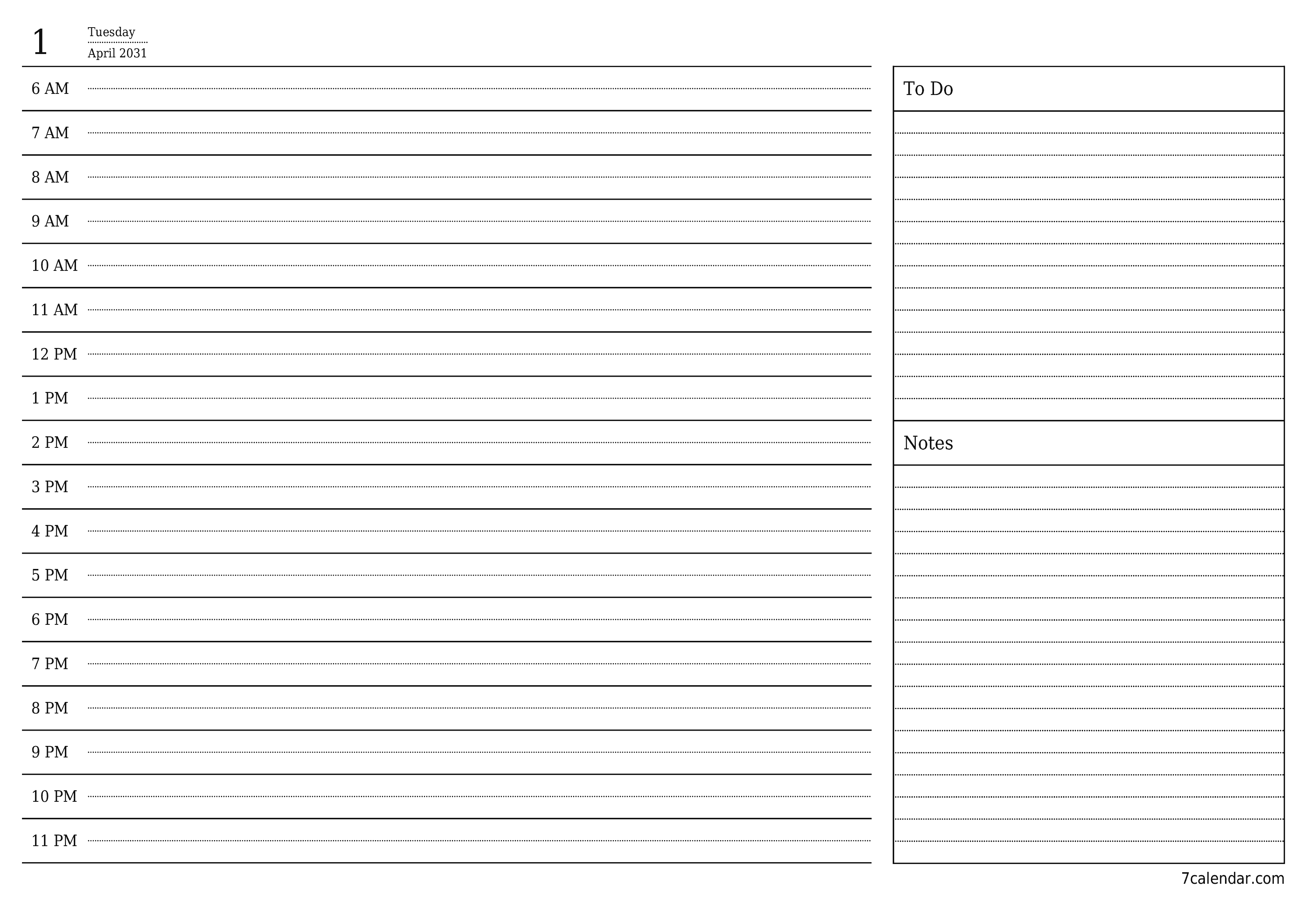 Blank calendar April 2031