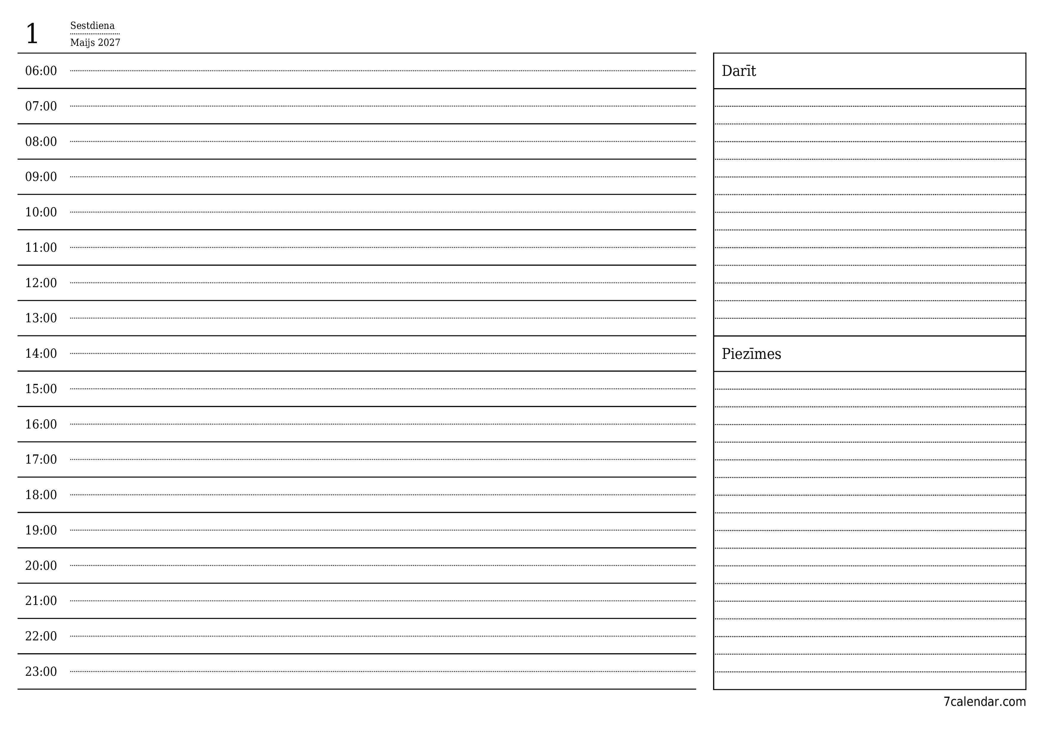 Iztukšojiet dienas plānotāju dienai Maijs 2027 ar piezīmēm, saglabājiet un izdrukājiet PDF formātā PNG Latvian