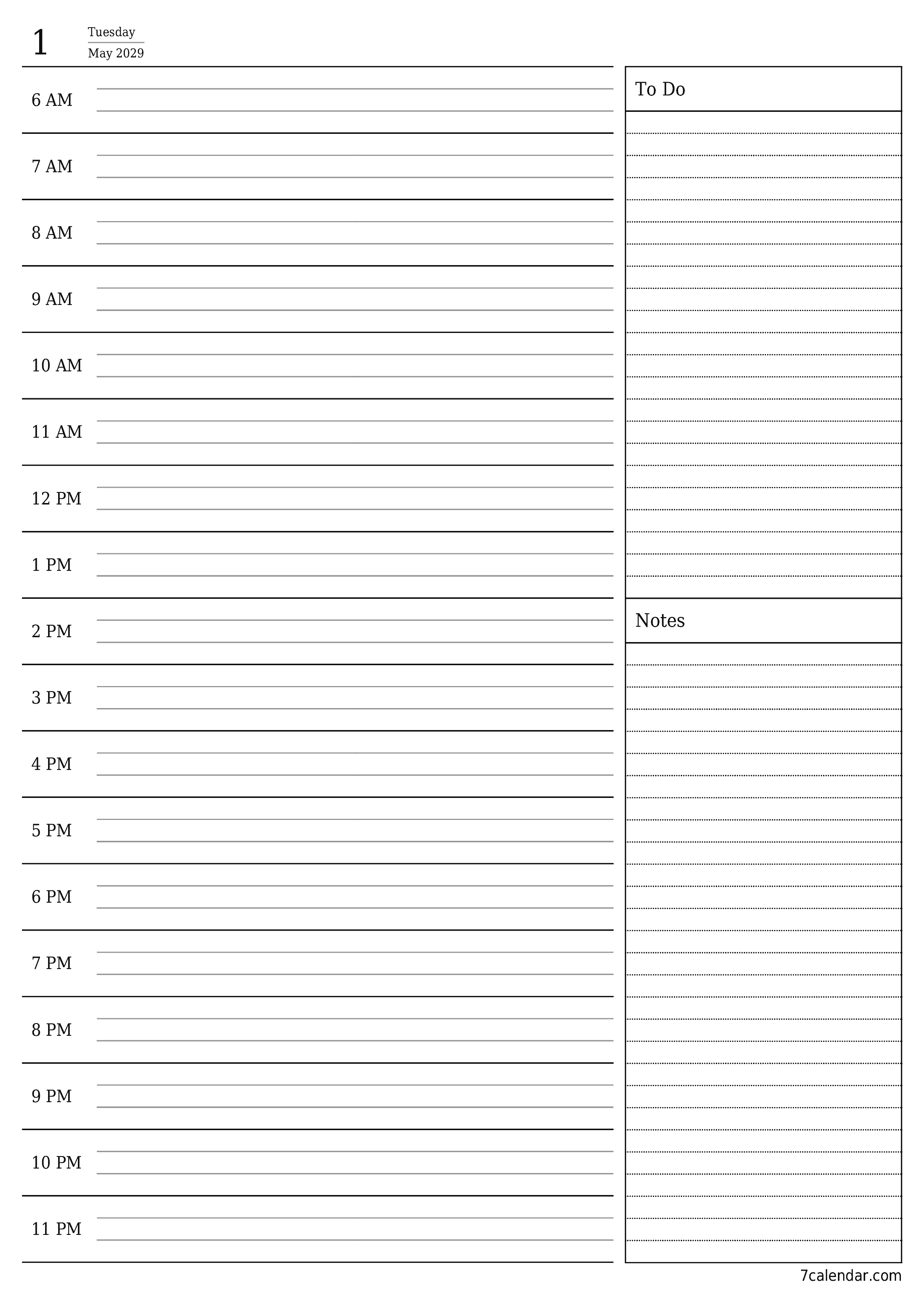 Blank calendar May 2029