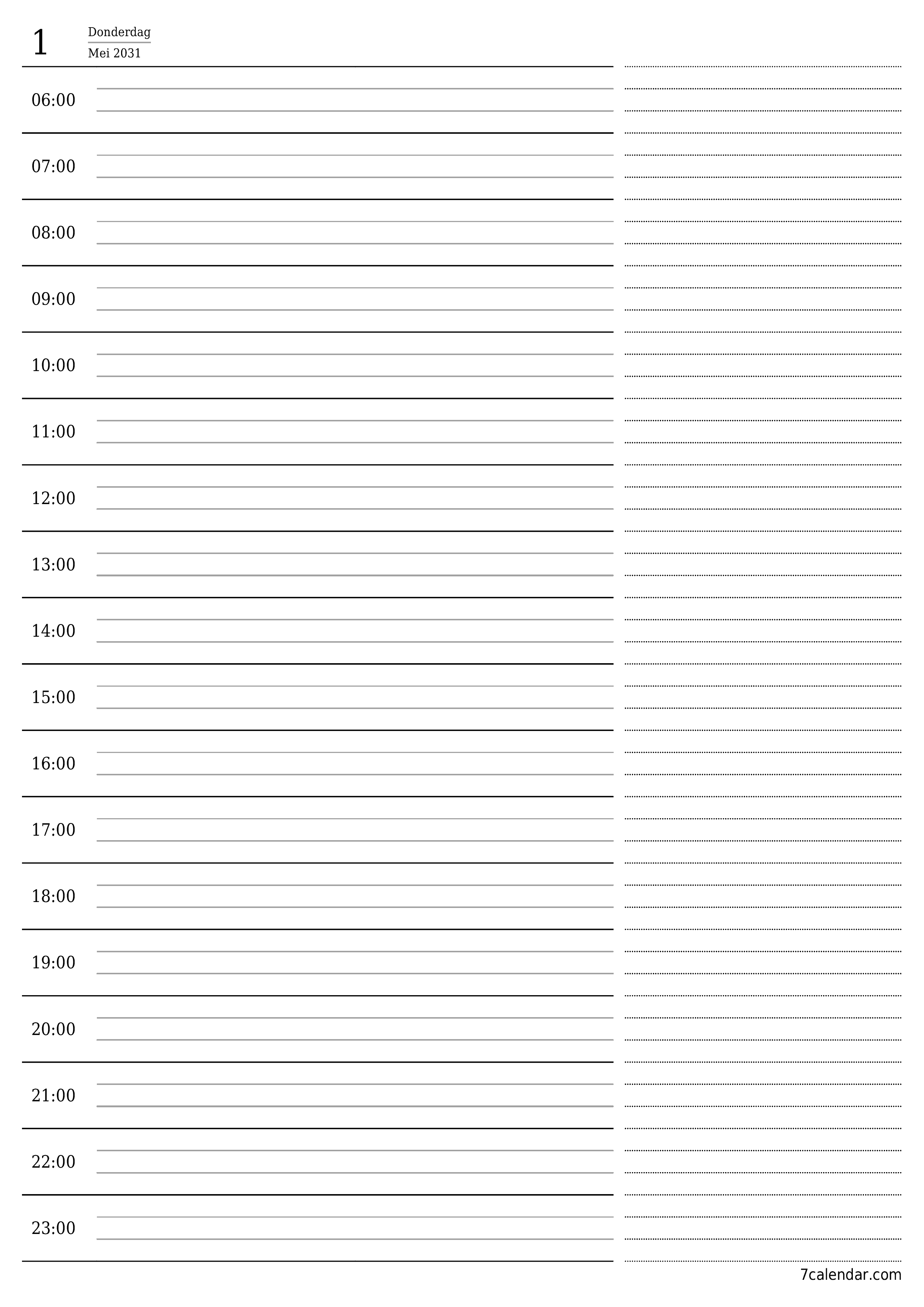 drukbare muur template gratis vertikaal Daagliks beplanner kalender Mei (Mei) 2031