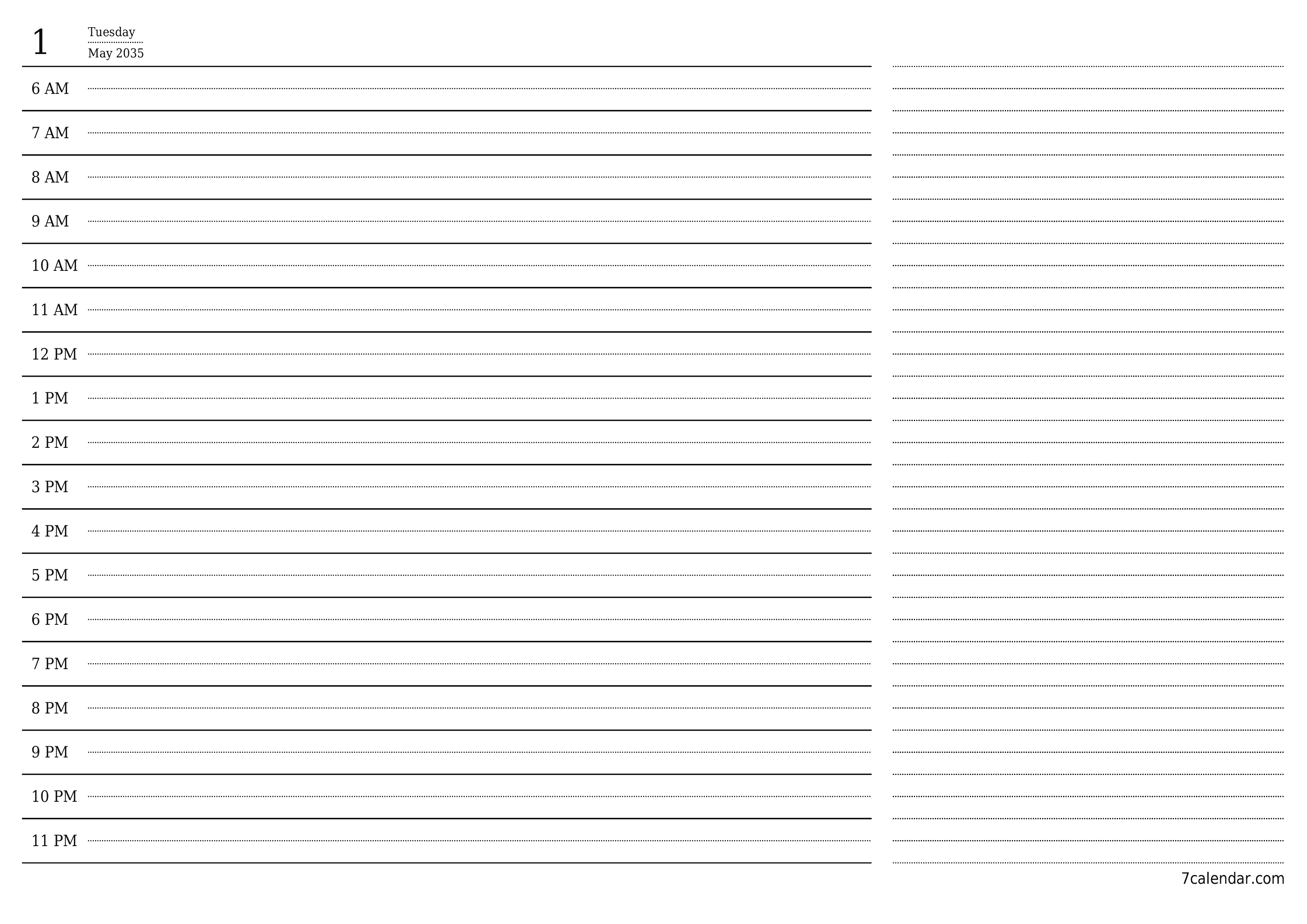 Blank calendar May 2035