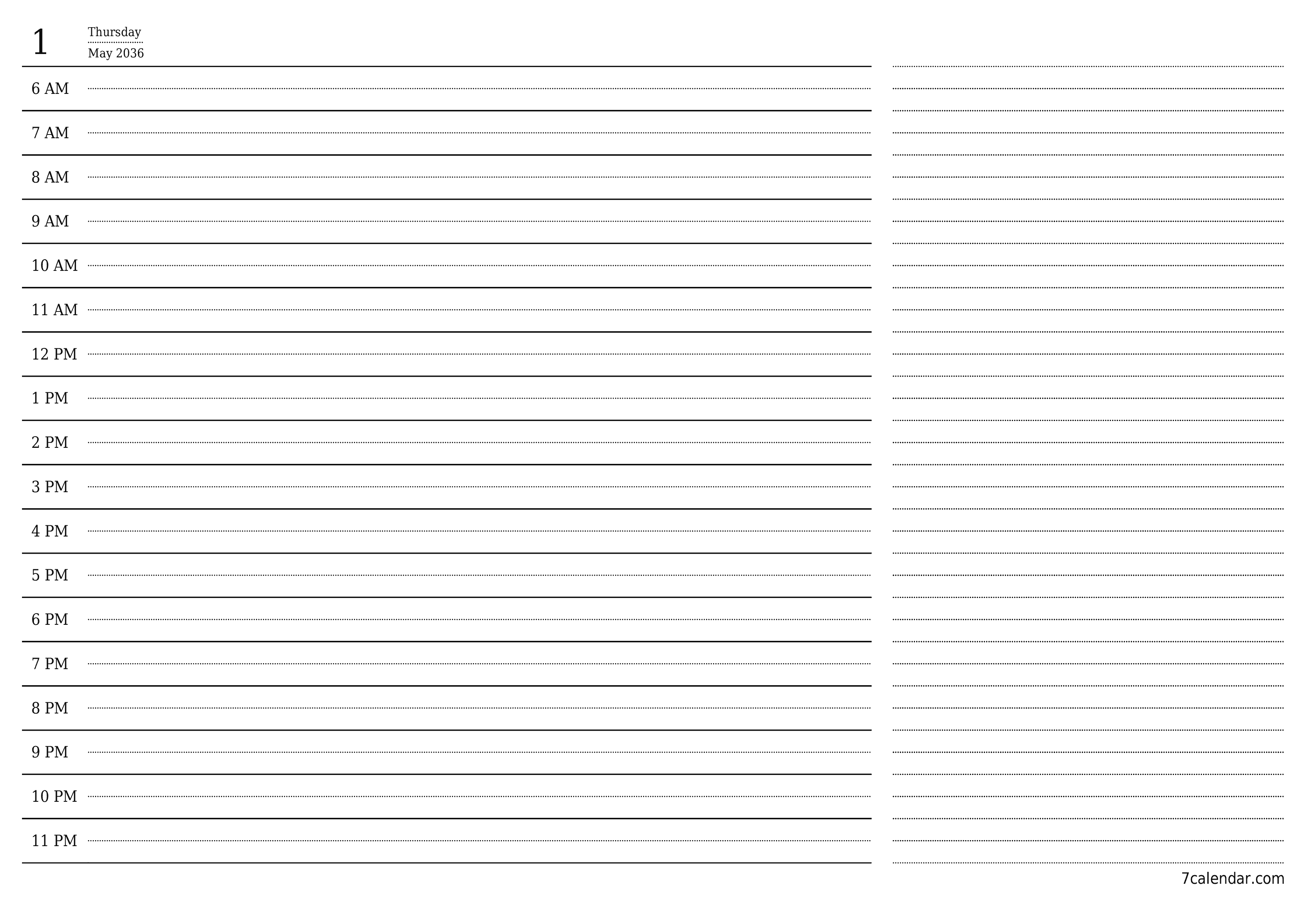 Blank calendar May 2036