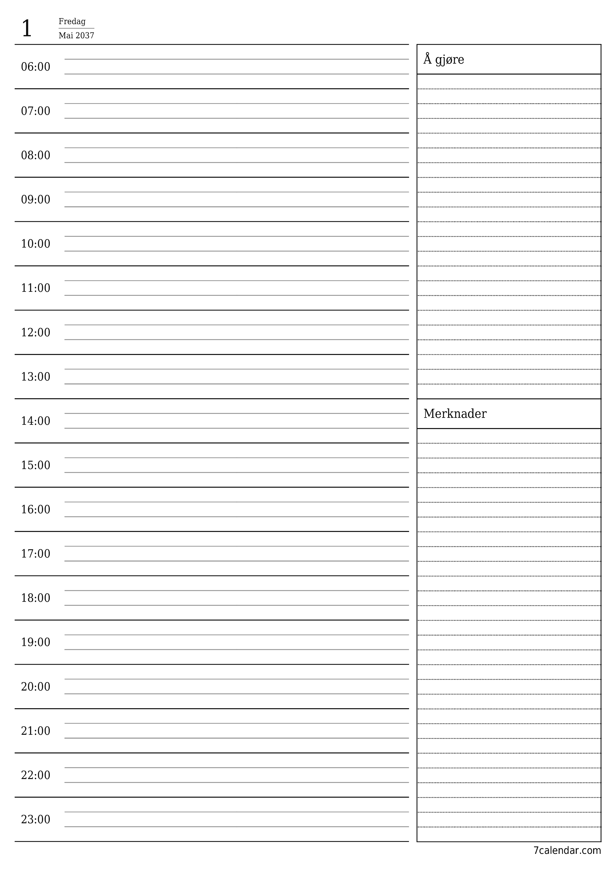 utskrivbar vegg mal gratis vertikal Daglig planlegger kalender Mai (Mai) 2037