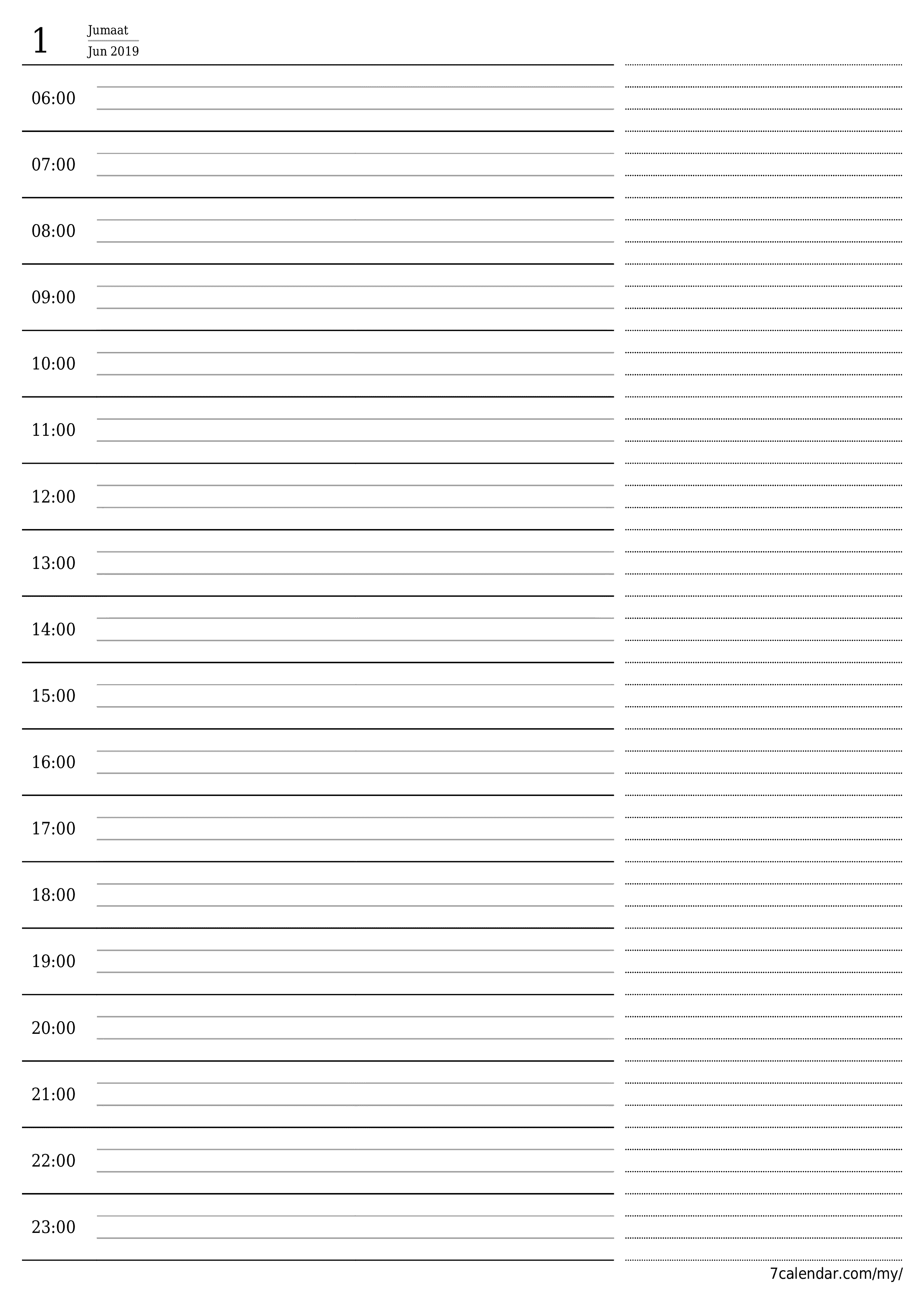  boleh cetak dinding templat percumamenegak Harian perancang kalendar Jun (Jun) 2019