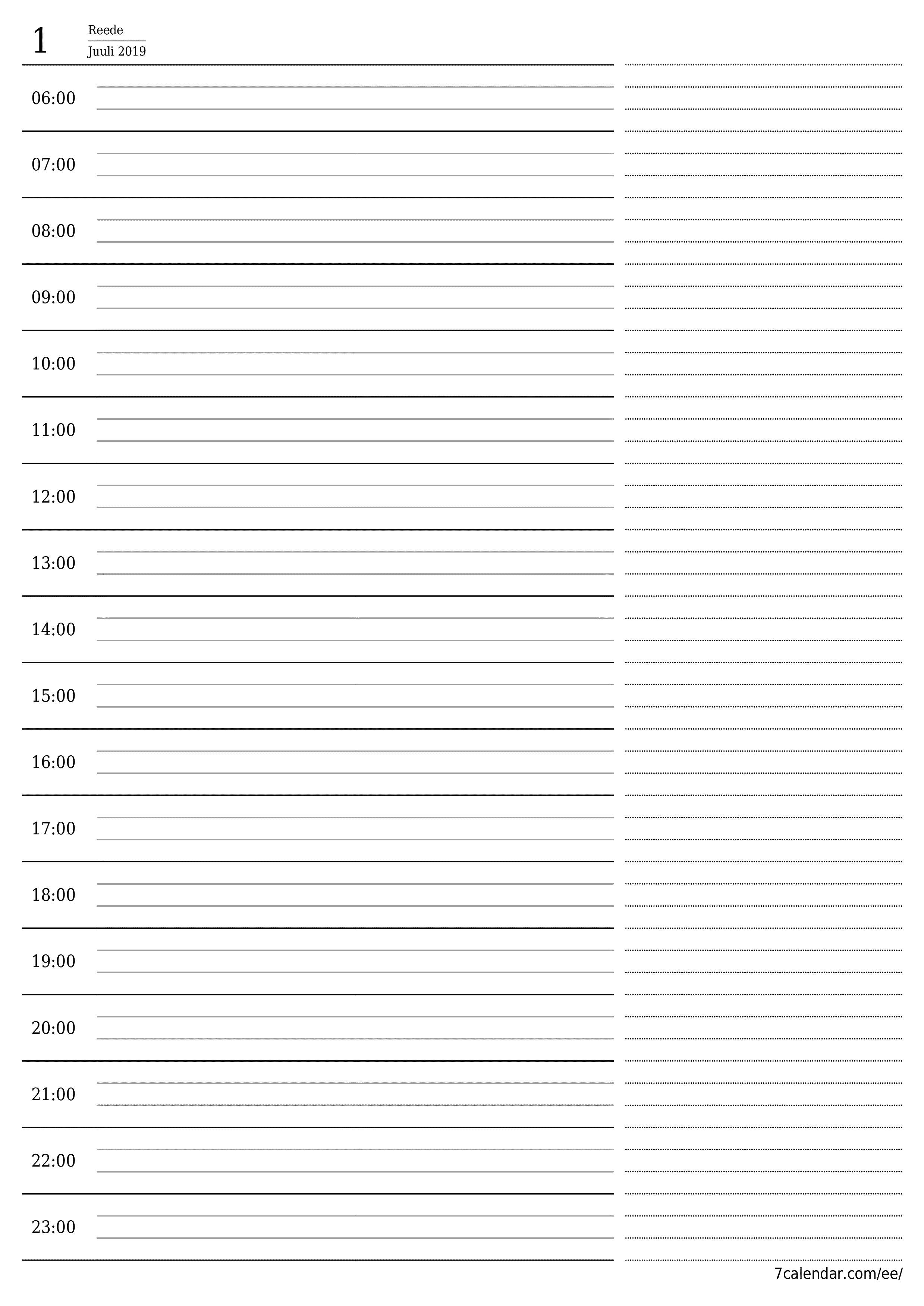 Tühjendage päevakava Juuli 2019 märkmetega, salvestage ja printige PDF-i PNG Estonian