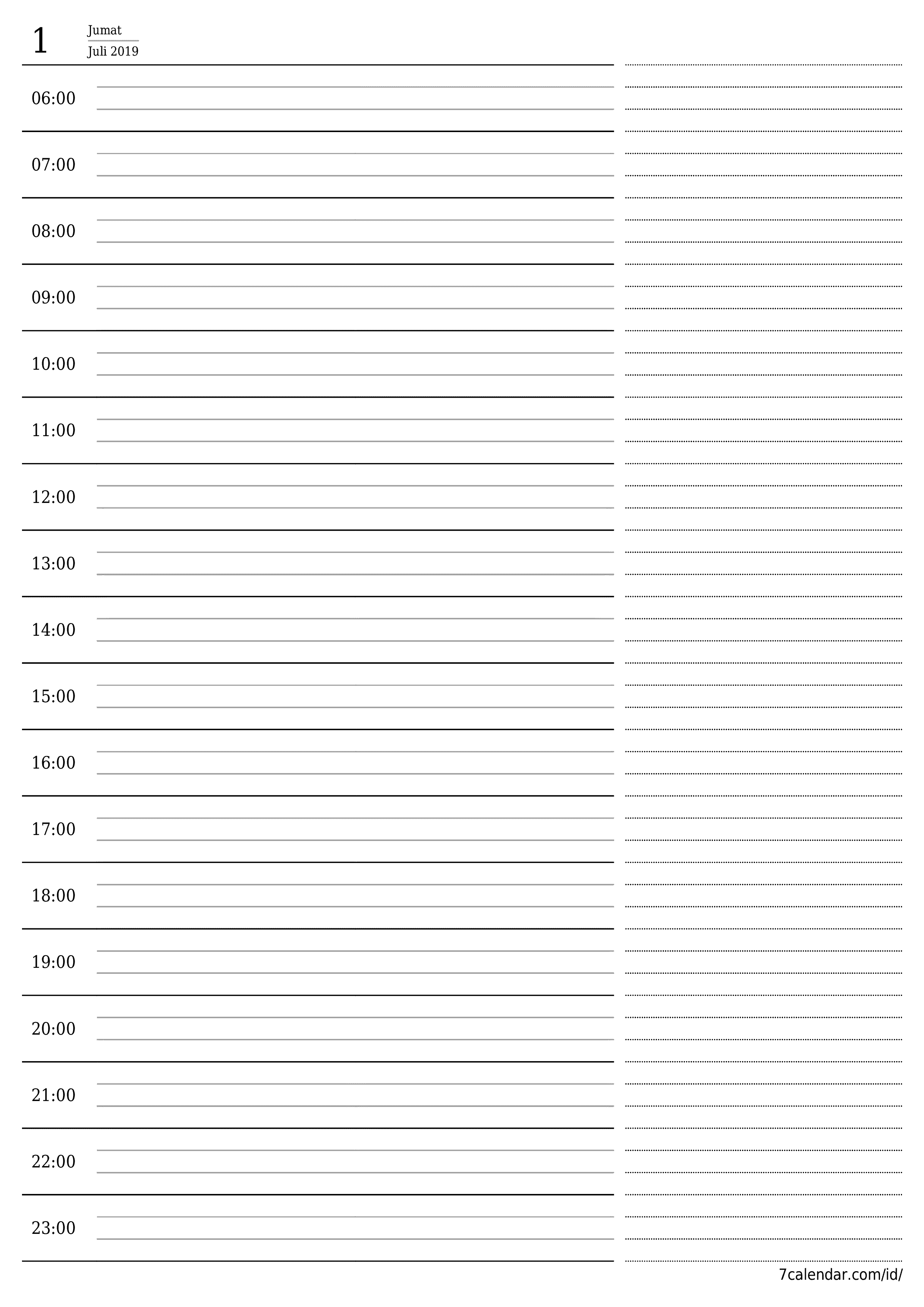  yang dapat dicetak dinding templat gratisvertikal Harian perencana kalender Juli (Jul) 2019