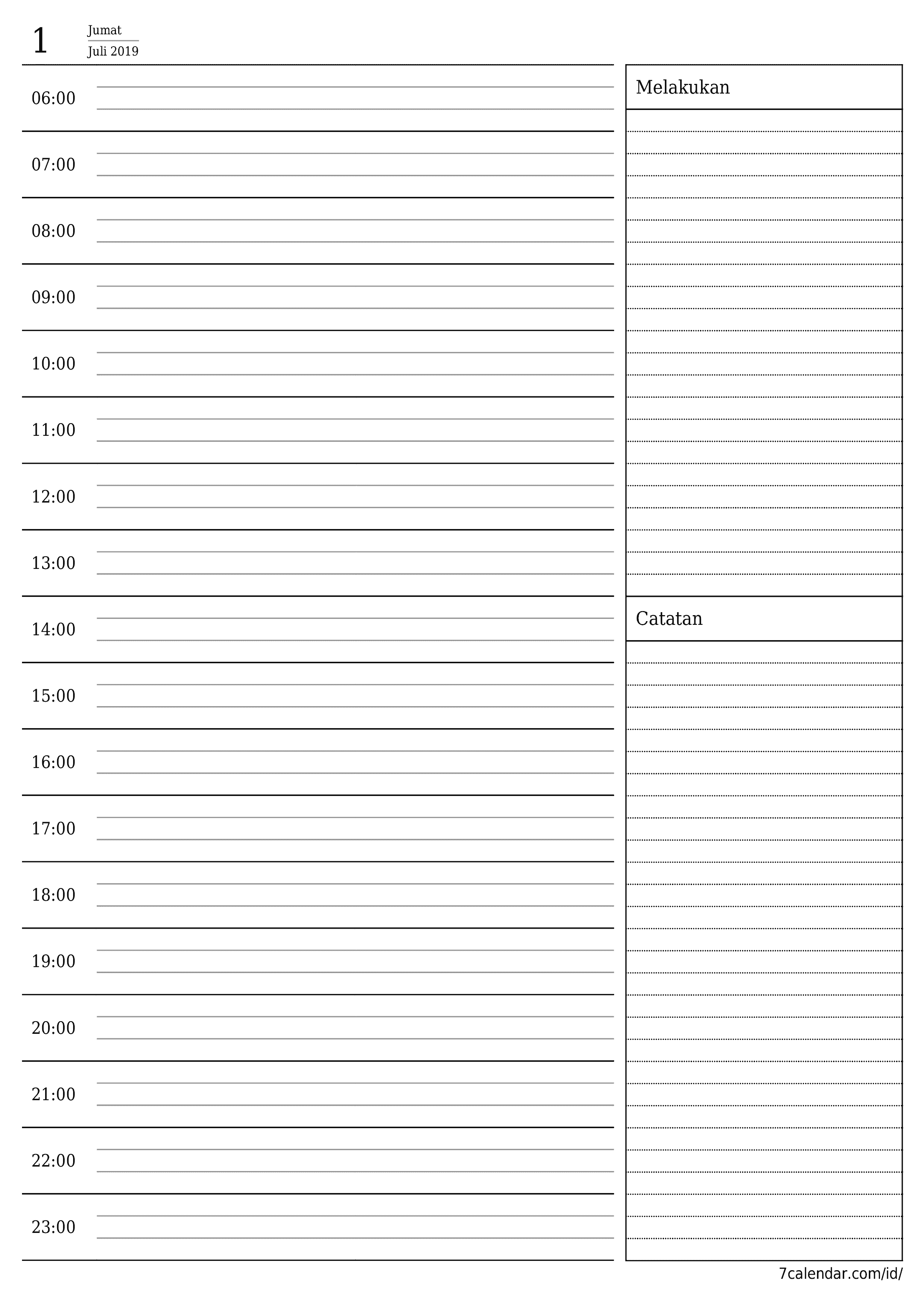  yang dapat dicetak dinding templat gratisvertikal Harian perencana kalender Juli (Jul) 2019