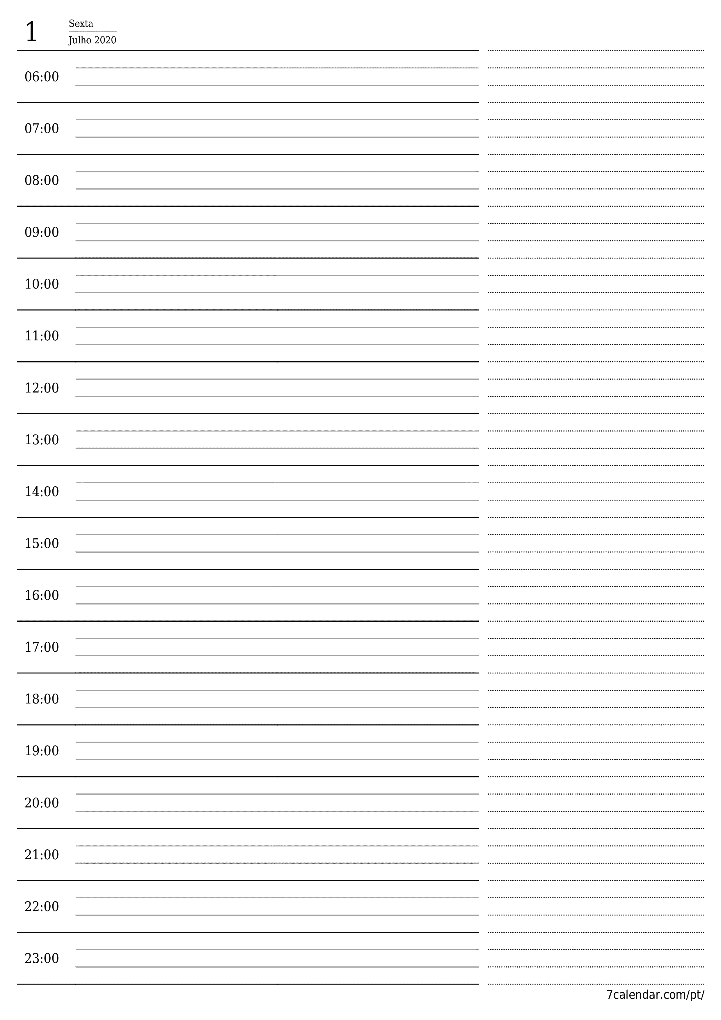  para impressão de parede modelo de grátisvertical Diário planejador calendário Julho (Jul) 2020