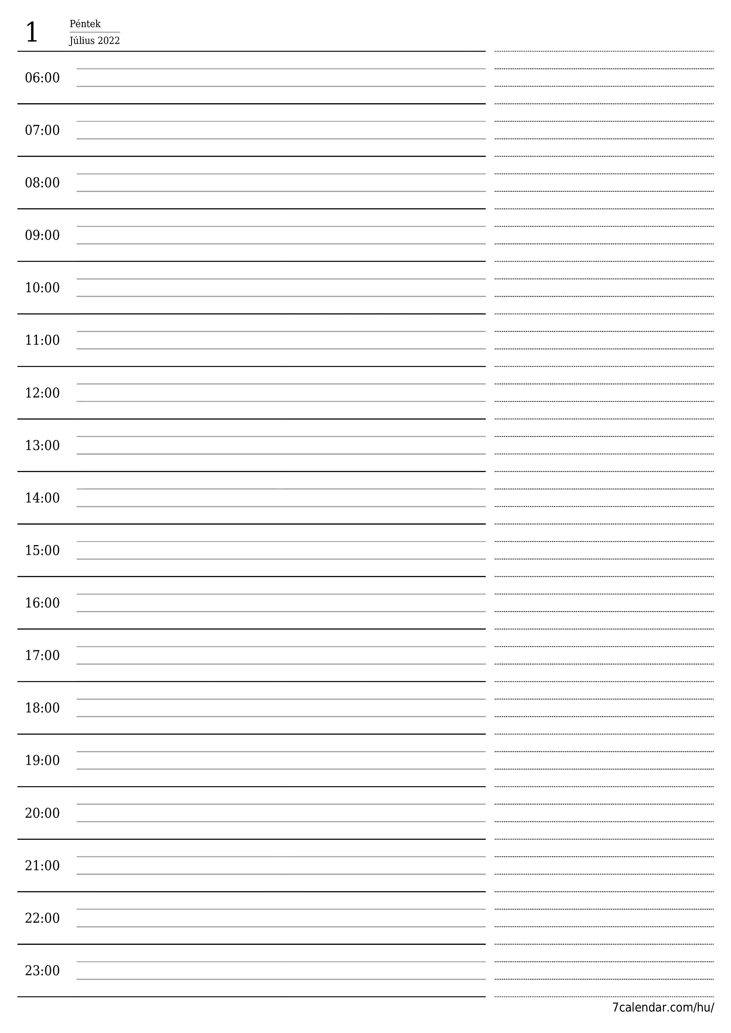nyomtatható fali sablon ingyenes függőleges Napi tervező naptár Július (Júl) 2022