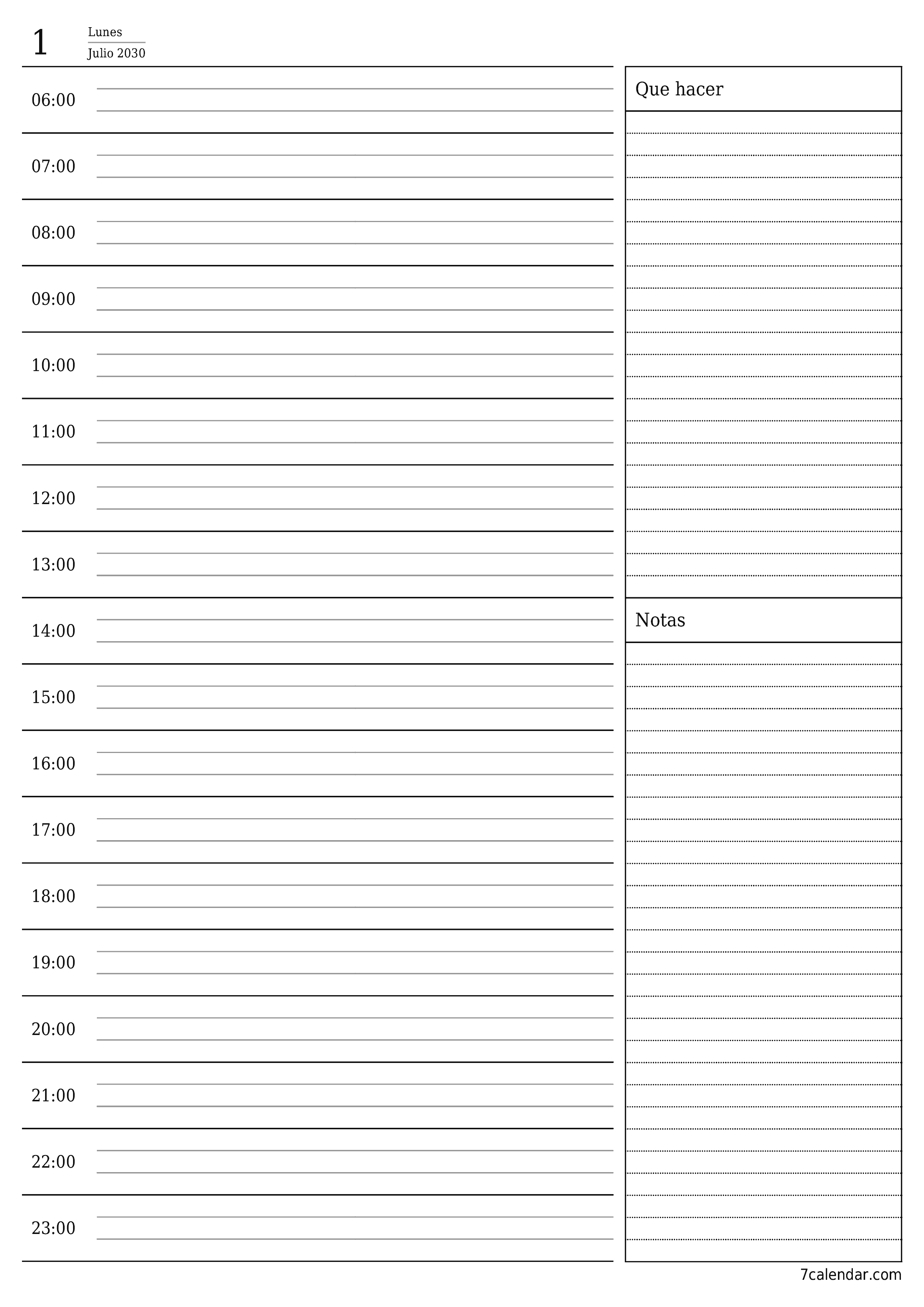  imprimible de pared plantilla de gratisvertical Diario planificador calendario Julio (Jul) 2030