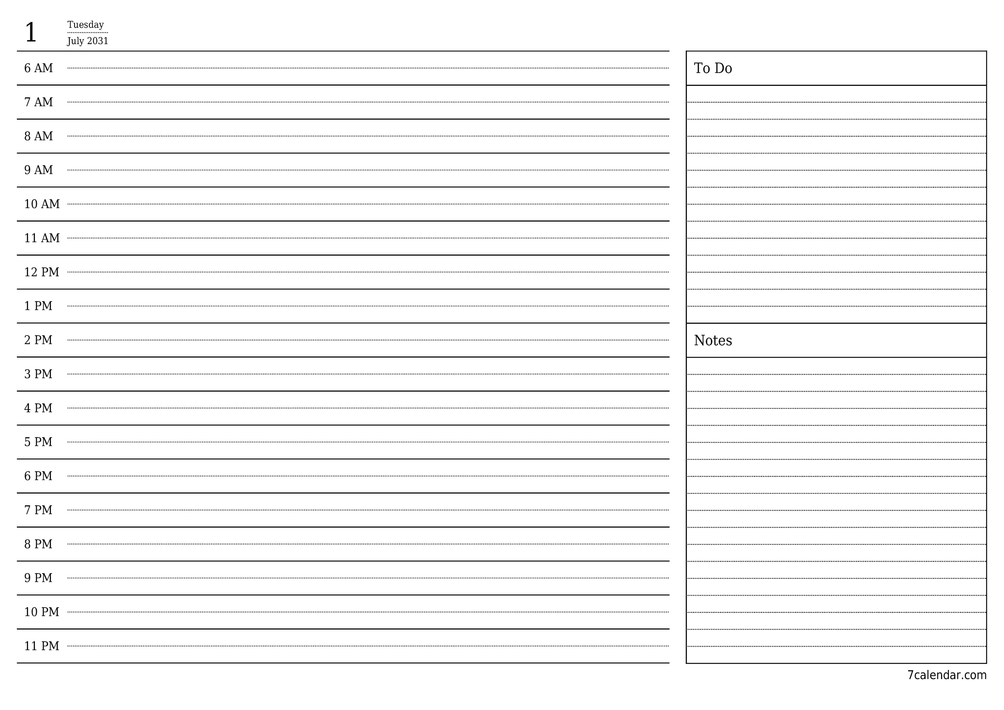Blank calendar July 2031
