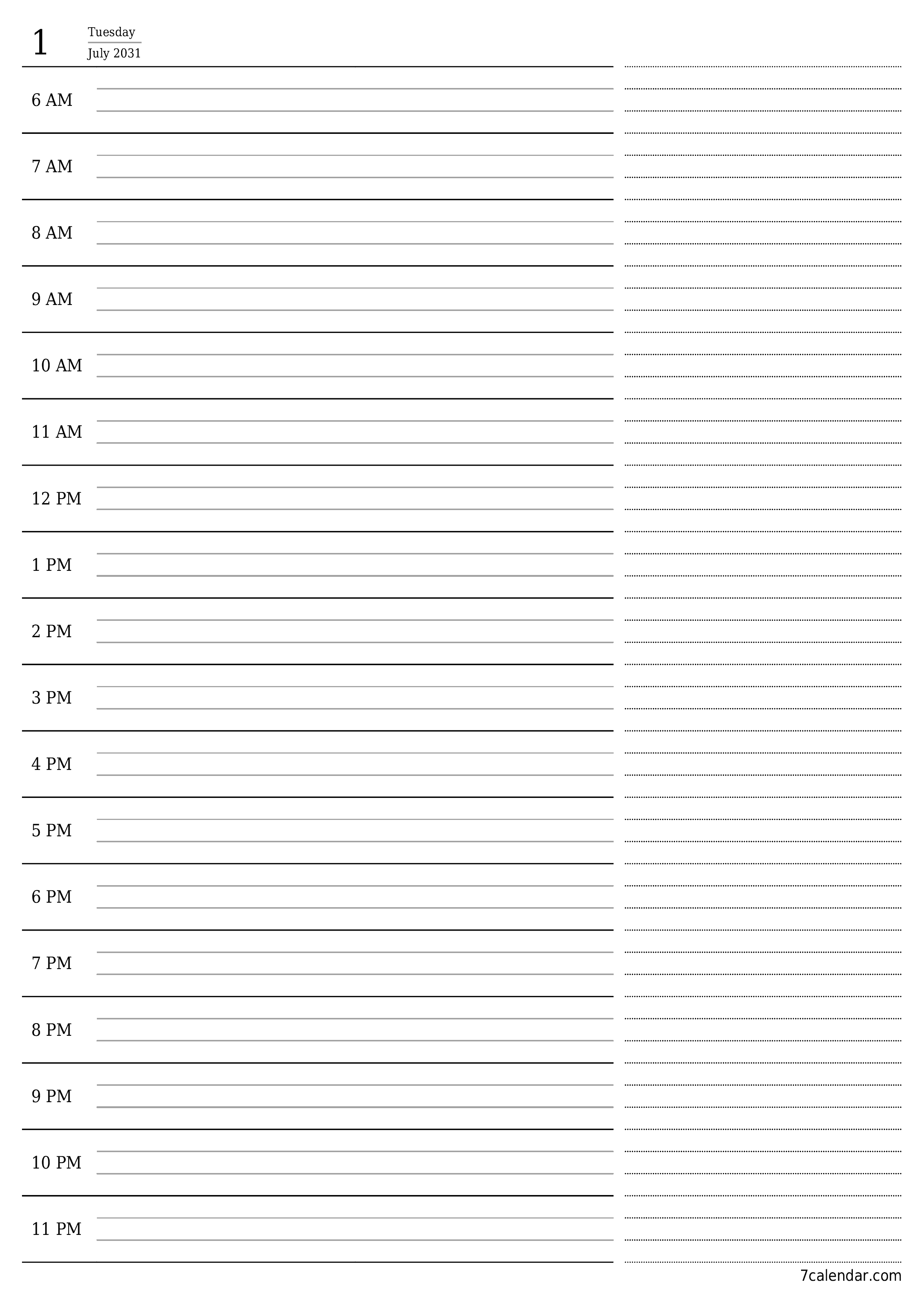printable wall template free vertical Daily planner calendar July (Jul) 2031