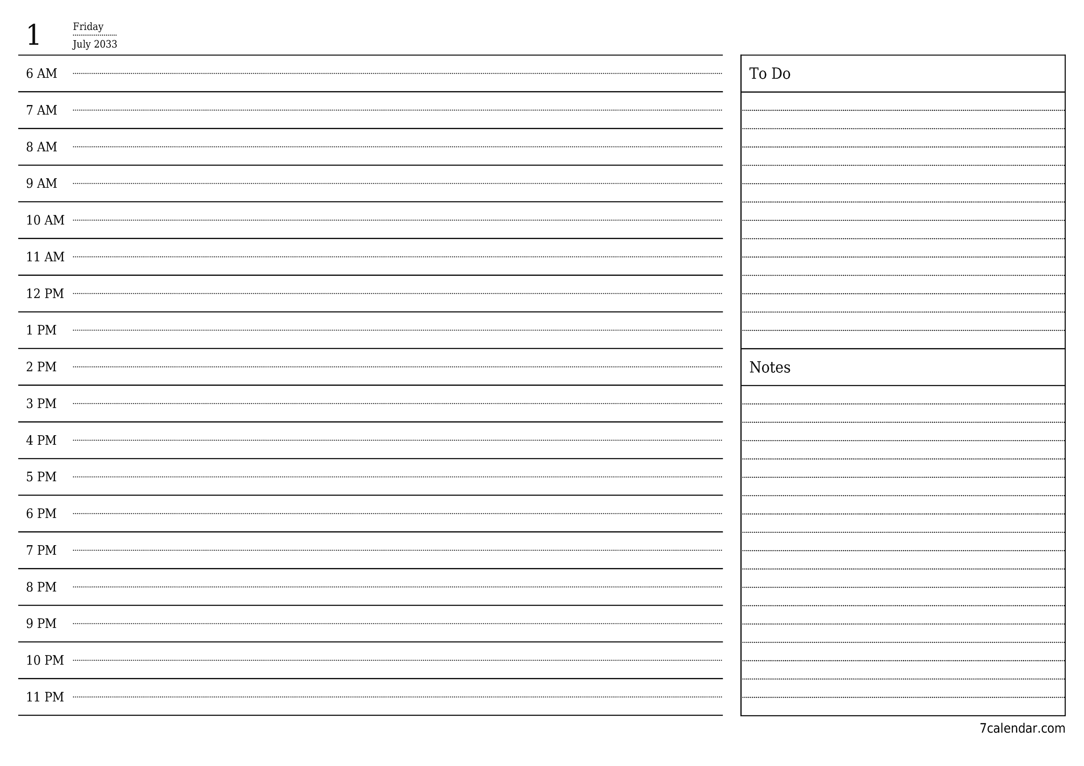Blank calendar July 2033
