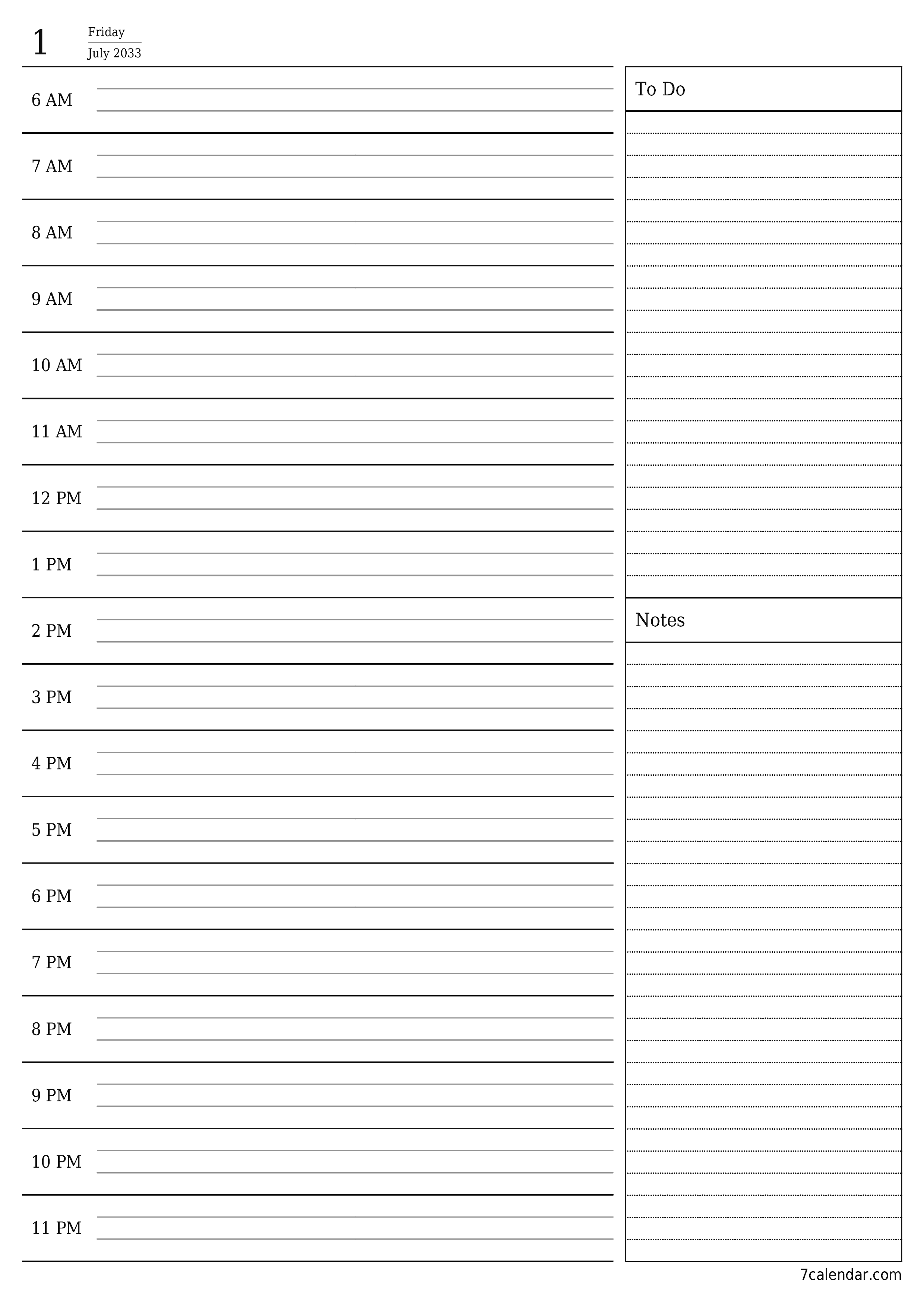 Blank calendar July 2033