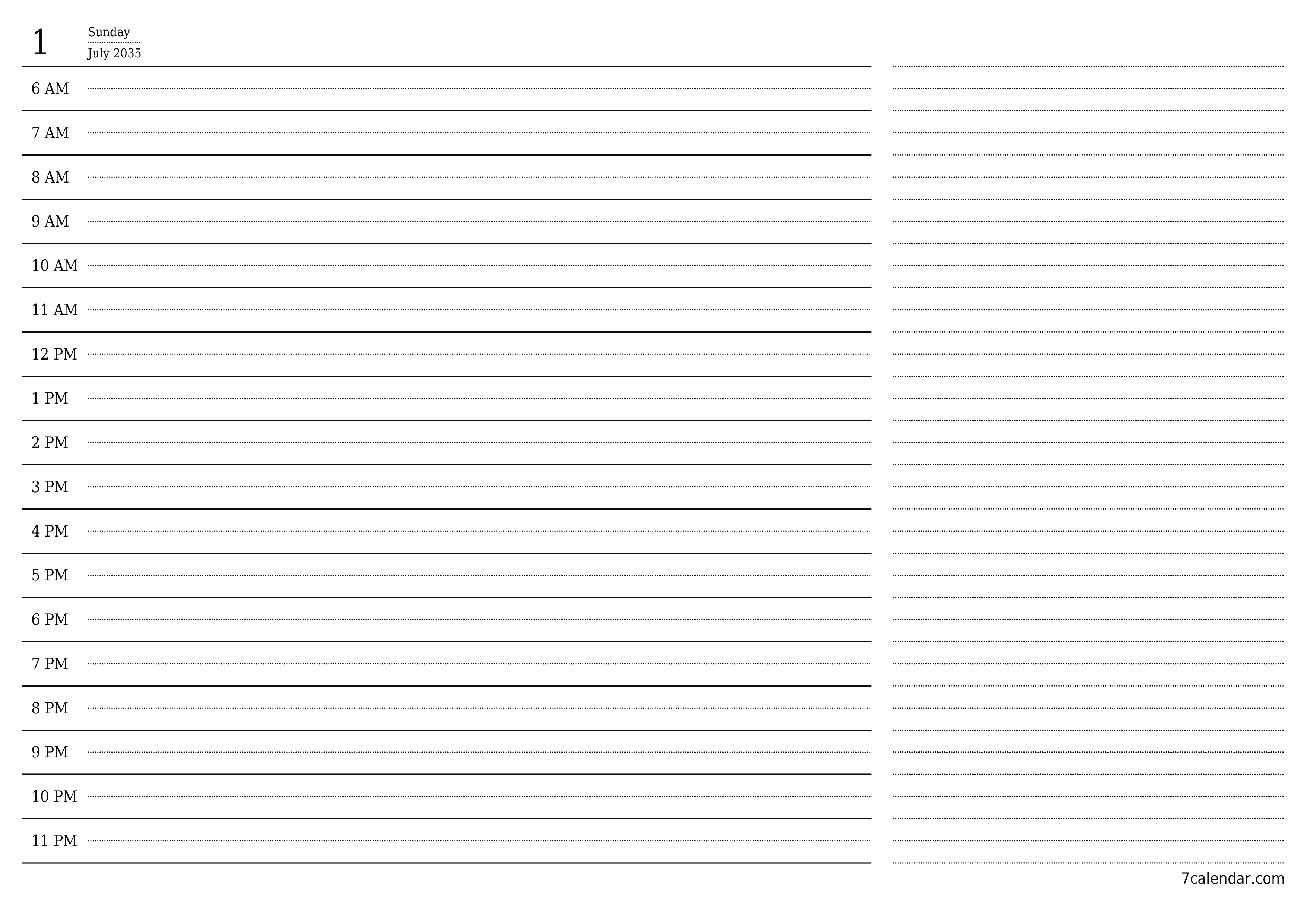 Blank calendar July 2035