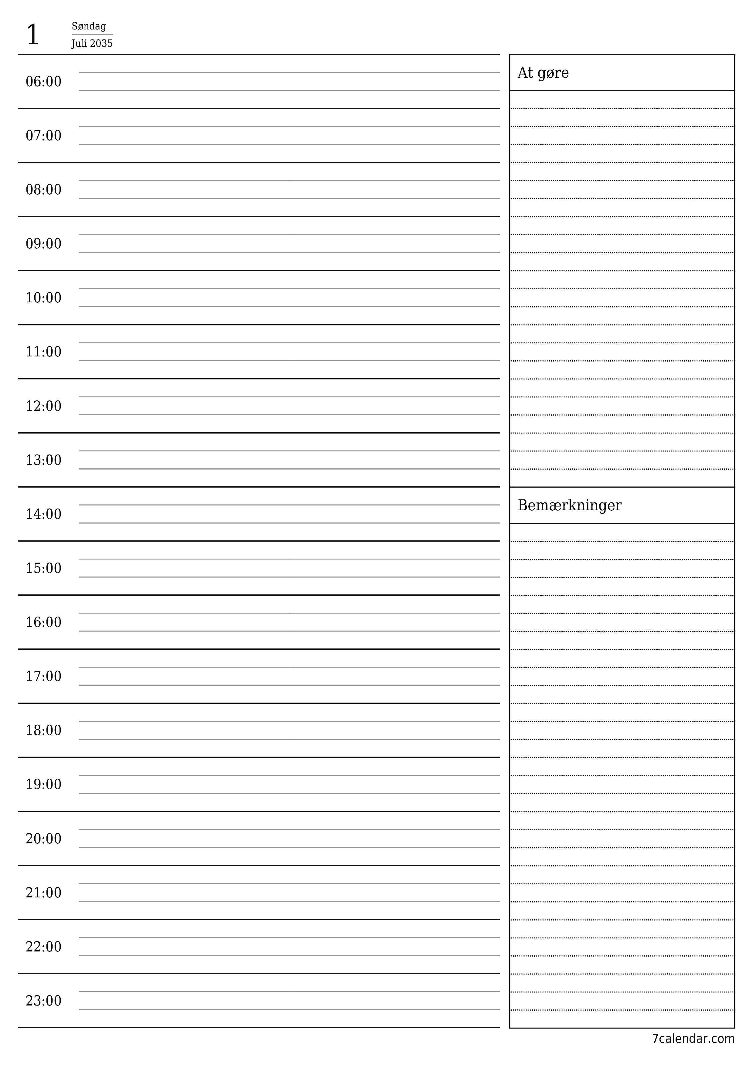udskrivbar væg skabelon gratis lodret Daglig planlægger kalender Juli (Jul) 2035