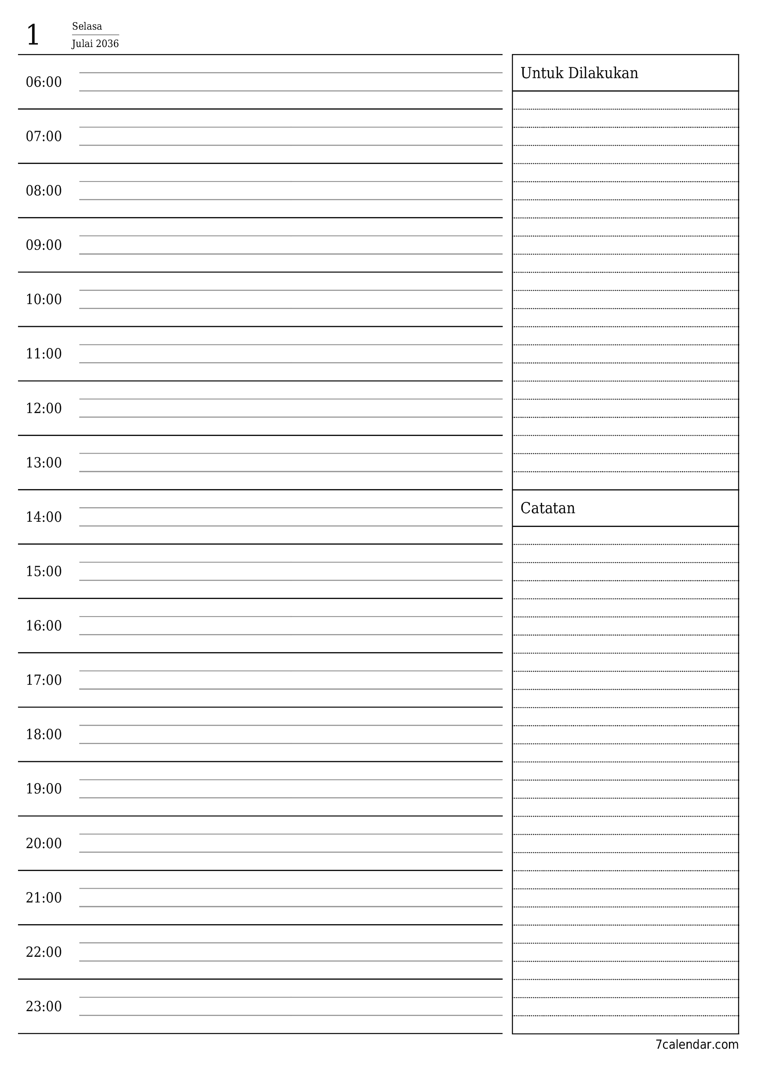  boleh cetak dinding templat percumamenegak Harian perancang kalendar Julai (Jul) 2036